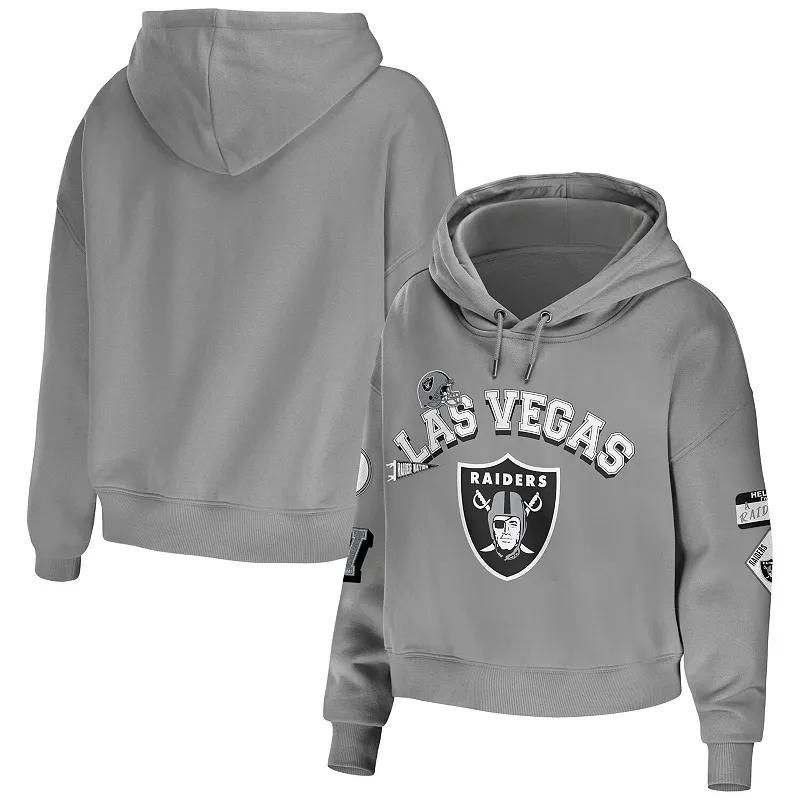 Women's WEAR by Erin Andrews Gray Las Vegas Raiders Modest Cropped Pullover Hoodie,  Product Image