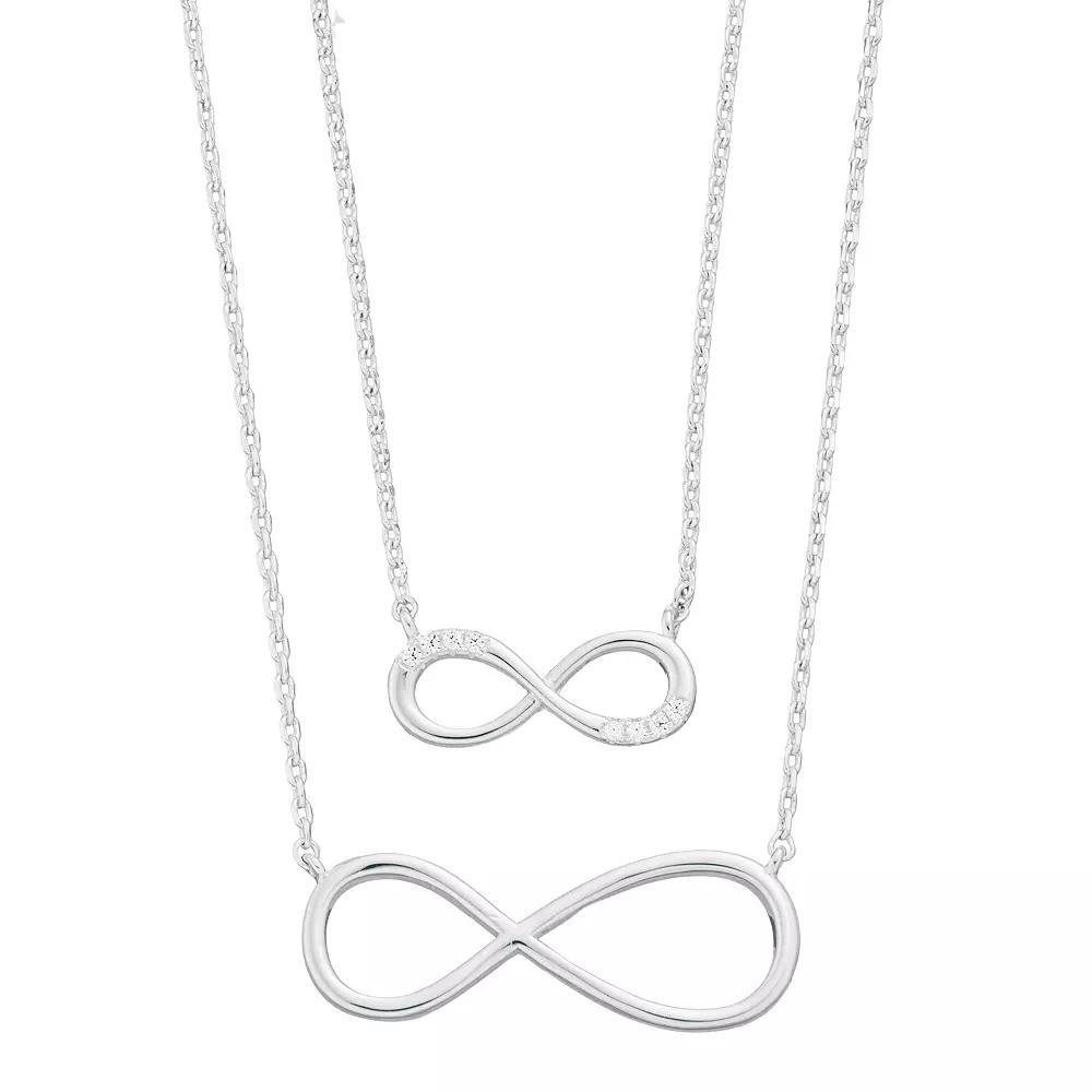 City Luxe Cubic Zirconia Small & Large Infinity Necklace Duo Set, Women's, Silver Tone Clear Product Image