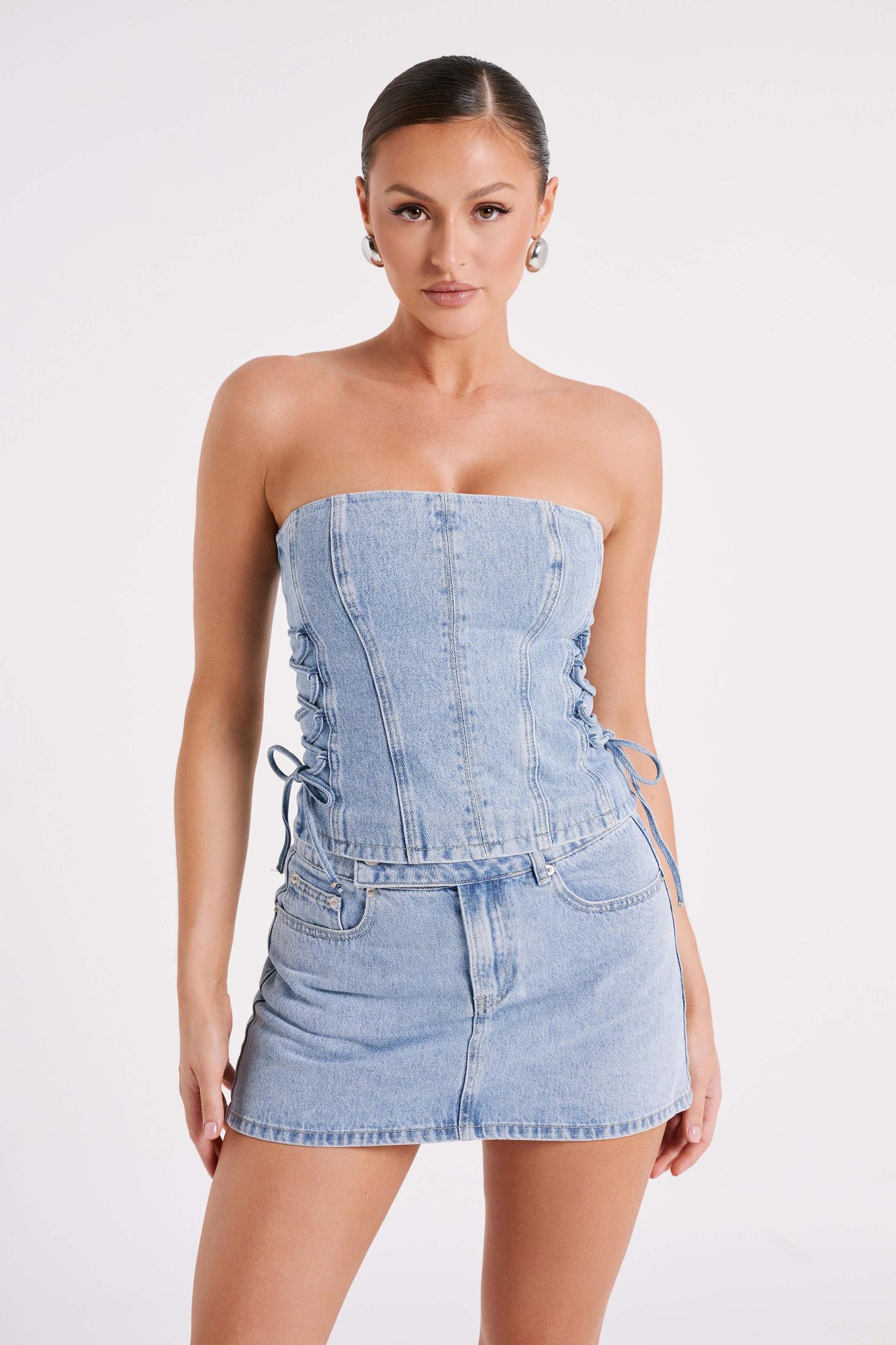 Scheana Denim Corset - Mid Blue Product Image