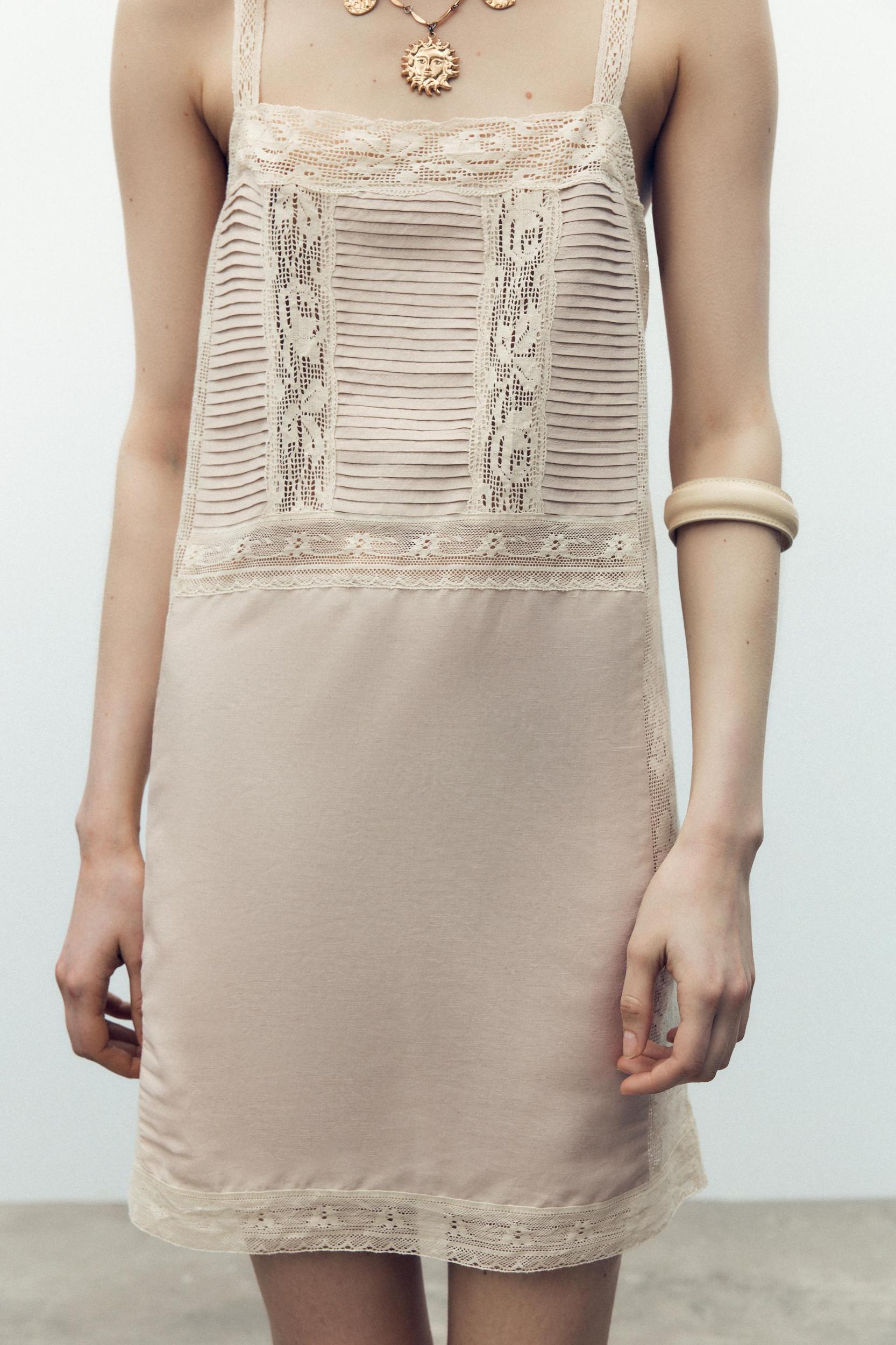 PLEATED LACE STRAP DRESS Product Image