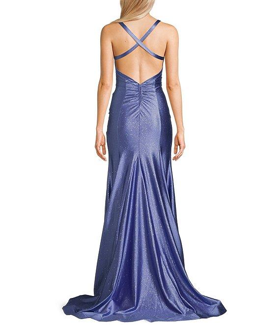 Honey and Rosie Glitter Knit V-Neck Sleeveless Gown Product Image