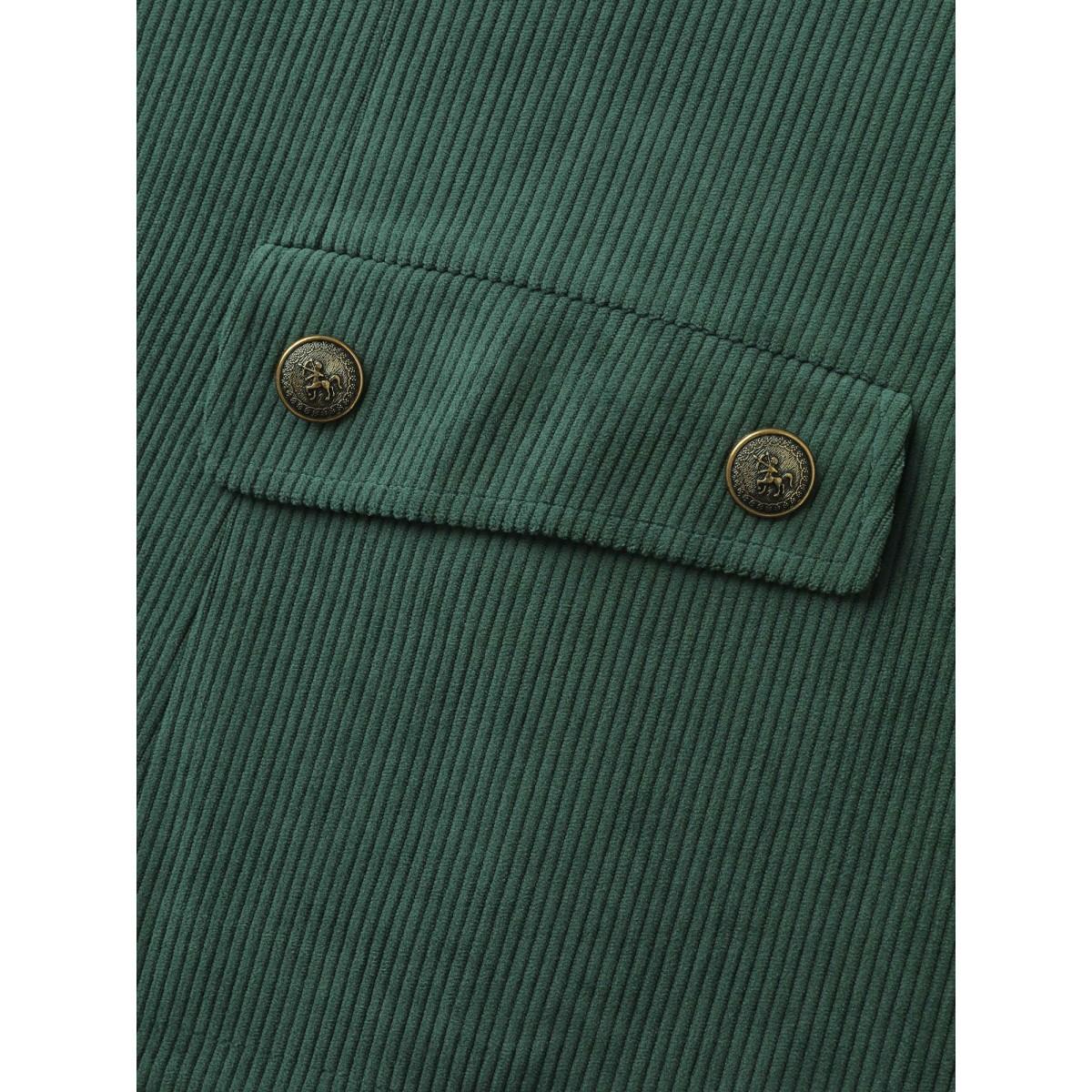 Plus Size Corduroy Lace Trim Button Detail Blazer Truegreen Women Elegant Woven ribbon&lace trim Sleeve Long Sleeve Suit Collar 18-20/2X Open pocket with flap Timeless Blazers BloomChic Product Image