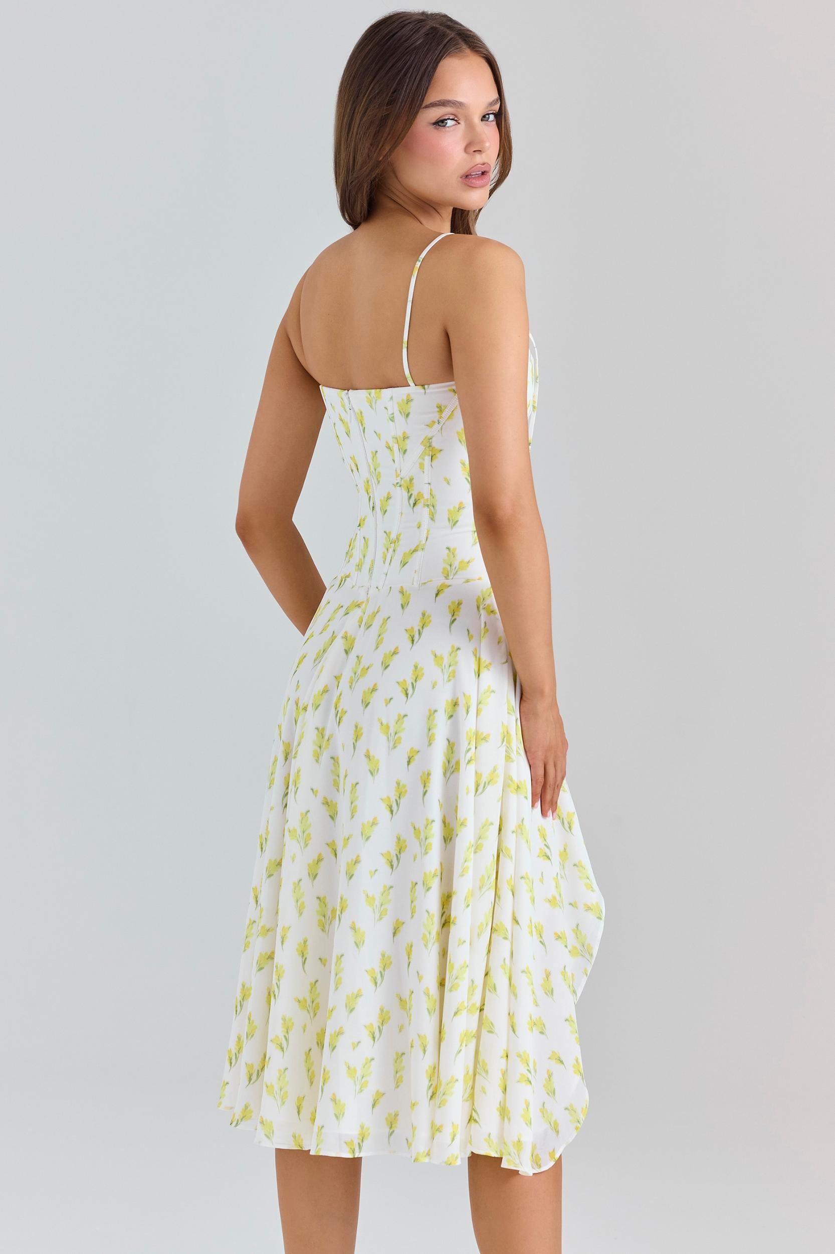 Yvette  lemon floral print georgette midi dress Product Image