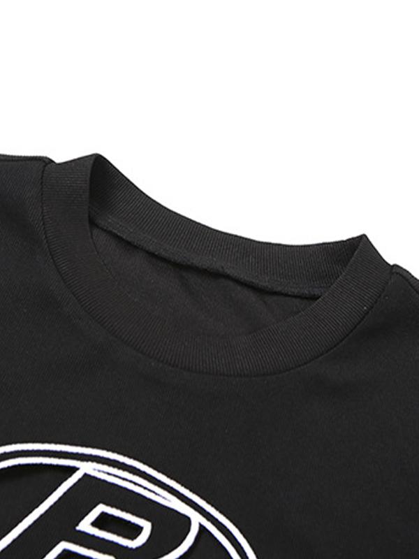 Cutout Letter Print Cropped Short Sleeve Tee Product Image