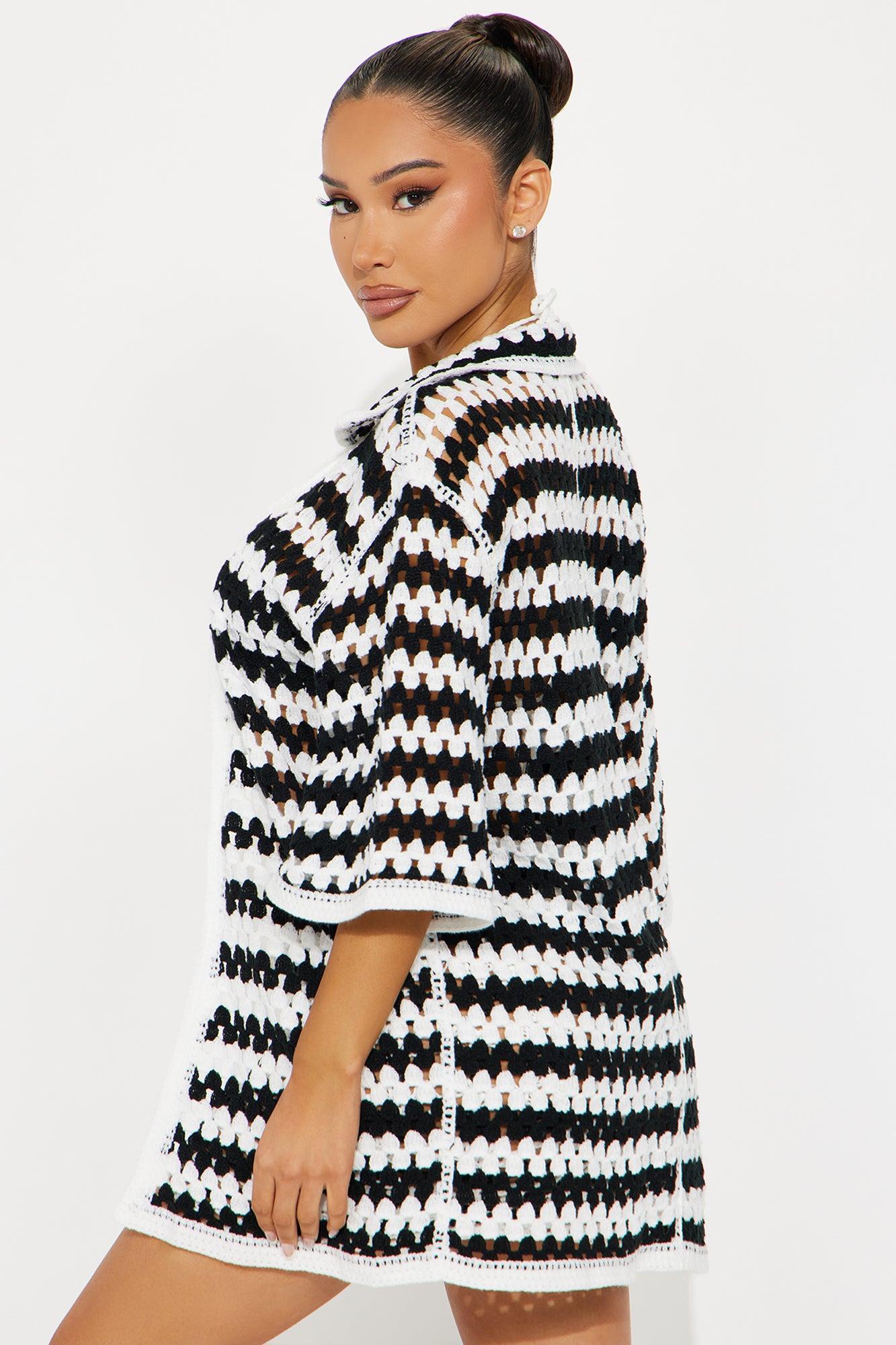 Hailey Crochet 4 Piece Bikini Set - Black/White Product Image