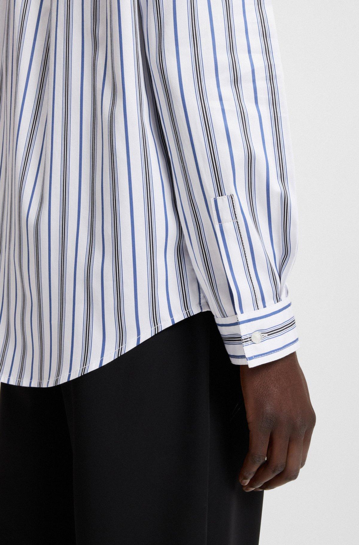 HUGO - Slim-fit shirt in striped cotton poplin - Blue Product Image