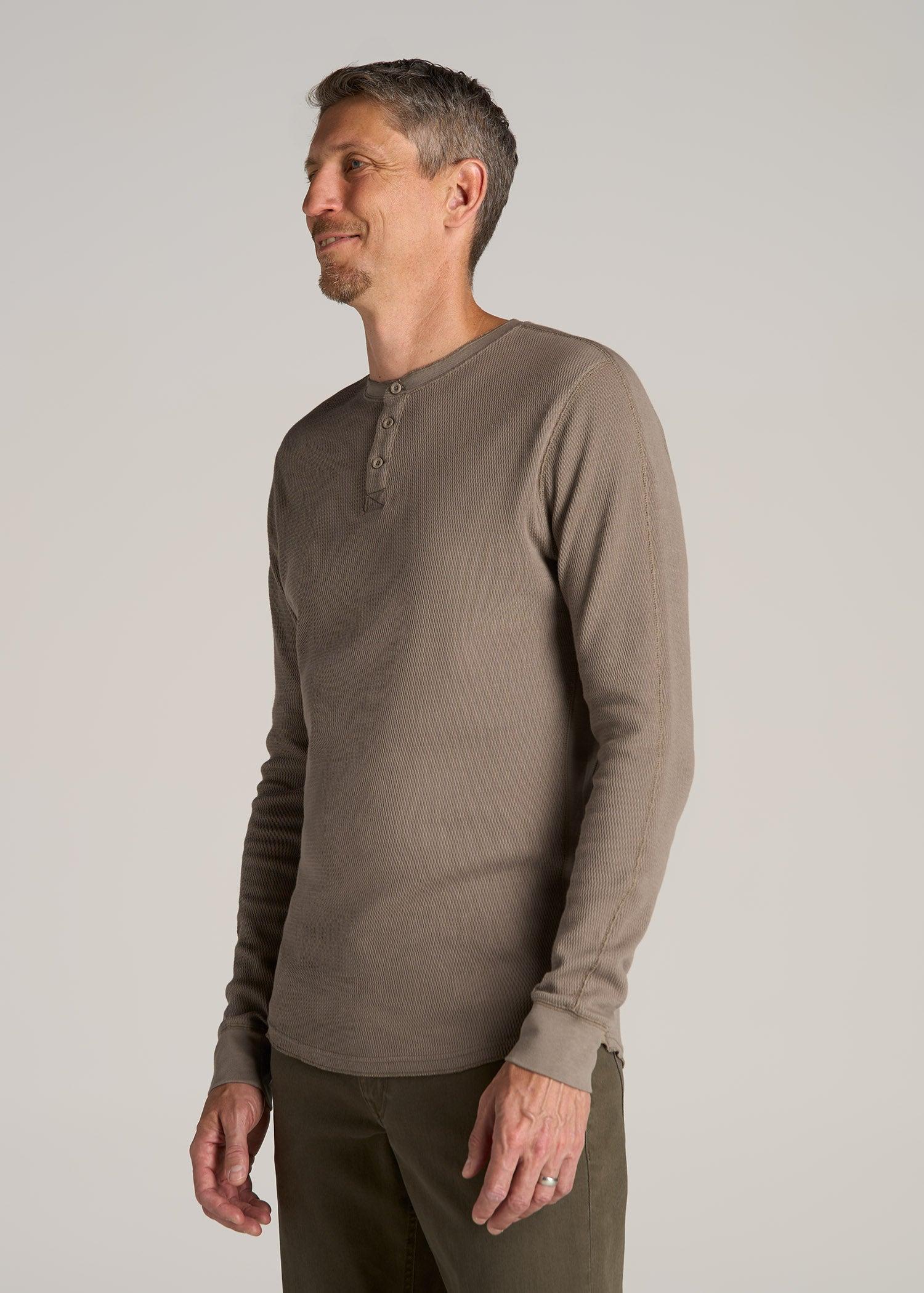 Double Honeycomb Thermal Long-Sleeve Henley Shirt for Tall Men in Dark Sand Male Product Image