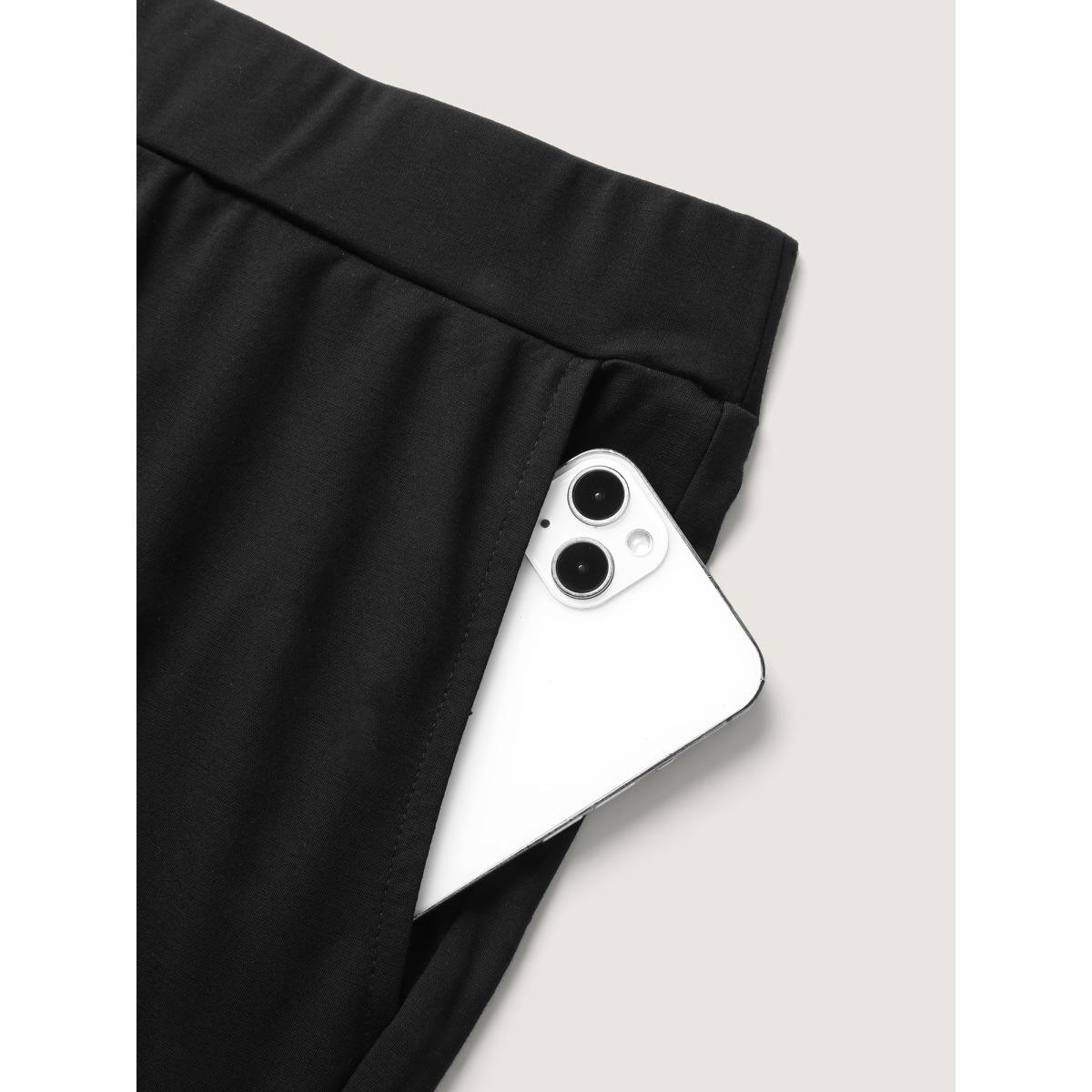 Plus Size Lace Sheer Hem Wide Leg Pants Women Black Romantic Loose Mid Rise Elegant Pants BloomChic 12/L Product Image