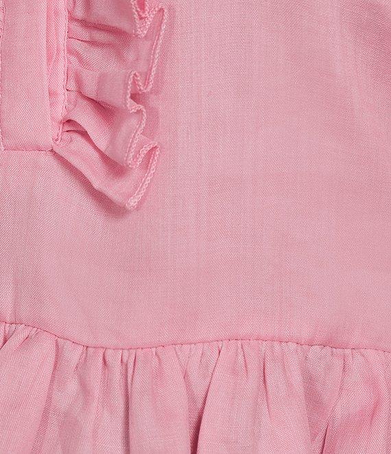 A Loves A Woven Ruffle Split V-Neck Short Bubble Sleeve Cropped Flounce Blouse Product Image