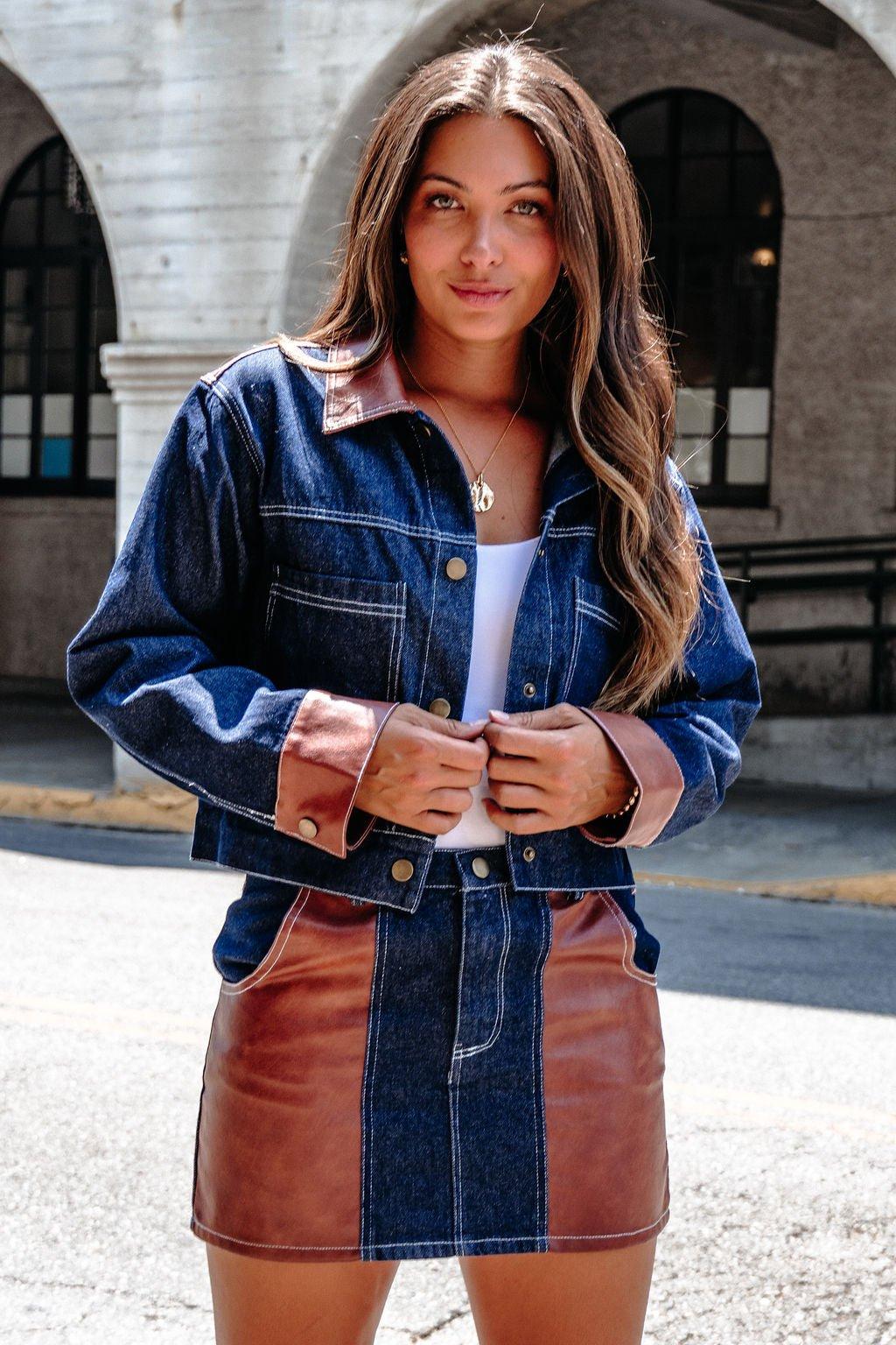 Dark Denim Contrast Mini Skirt - FINAL SALE Product Image