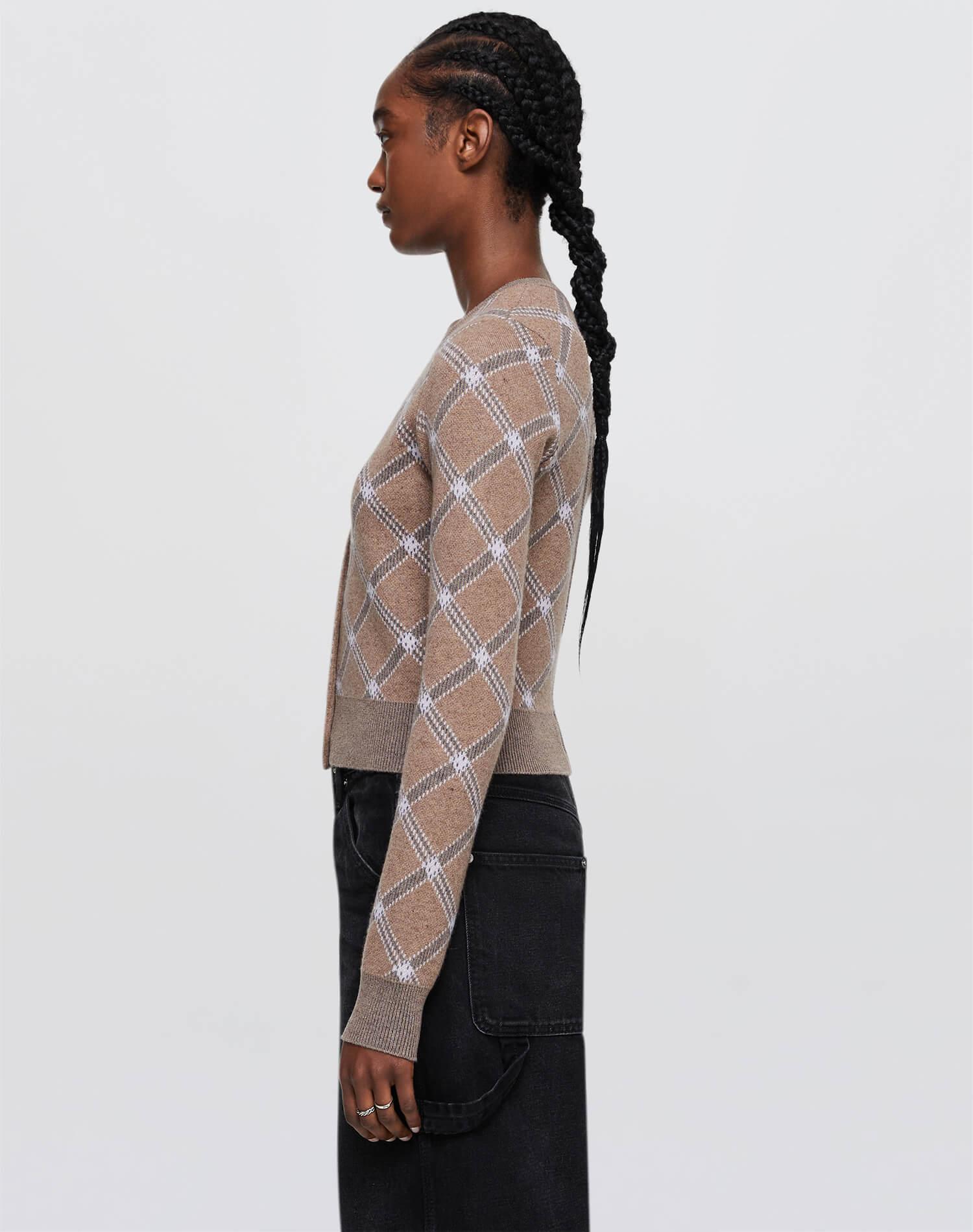 Cropped Crewneck Cardi - Camel Combo Product Image