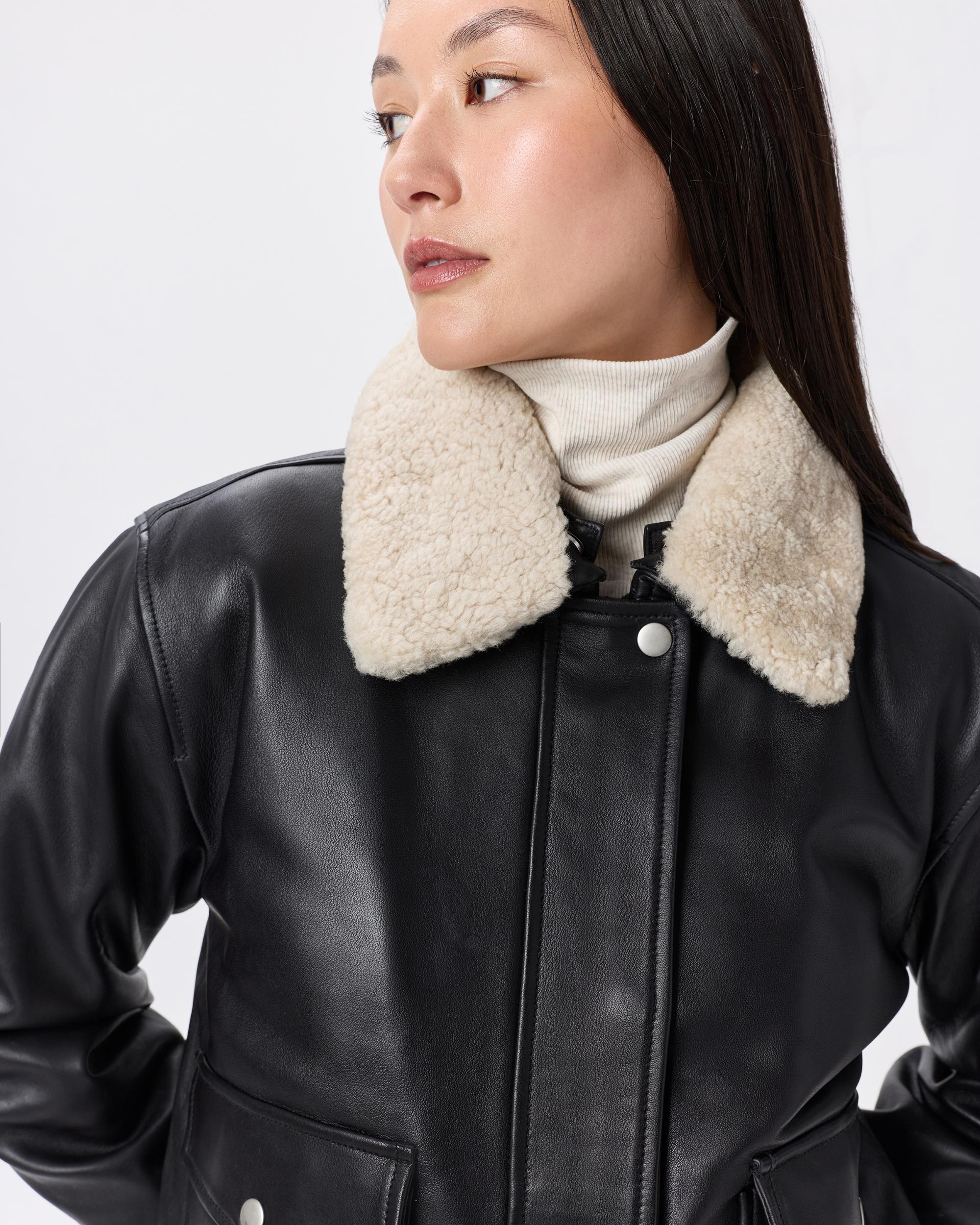 Quince | Women's Shearling Trim Aviator Jacket Leather Product Image