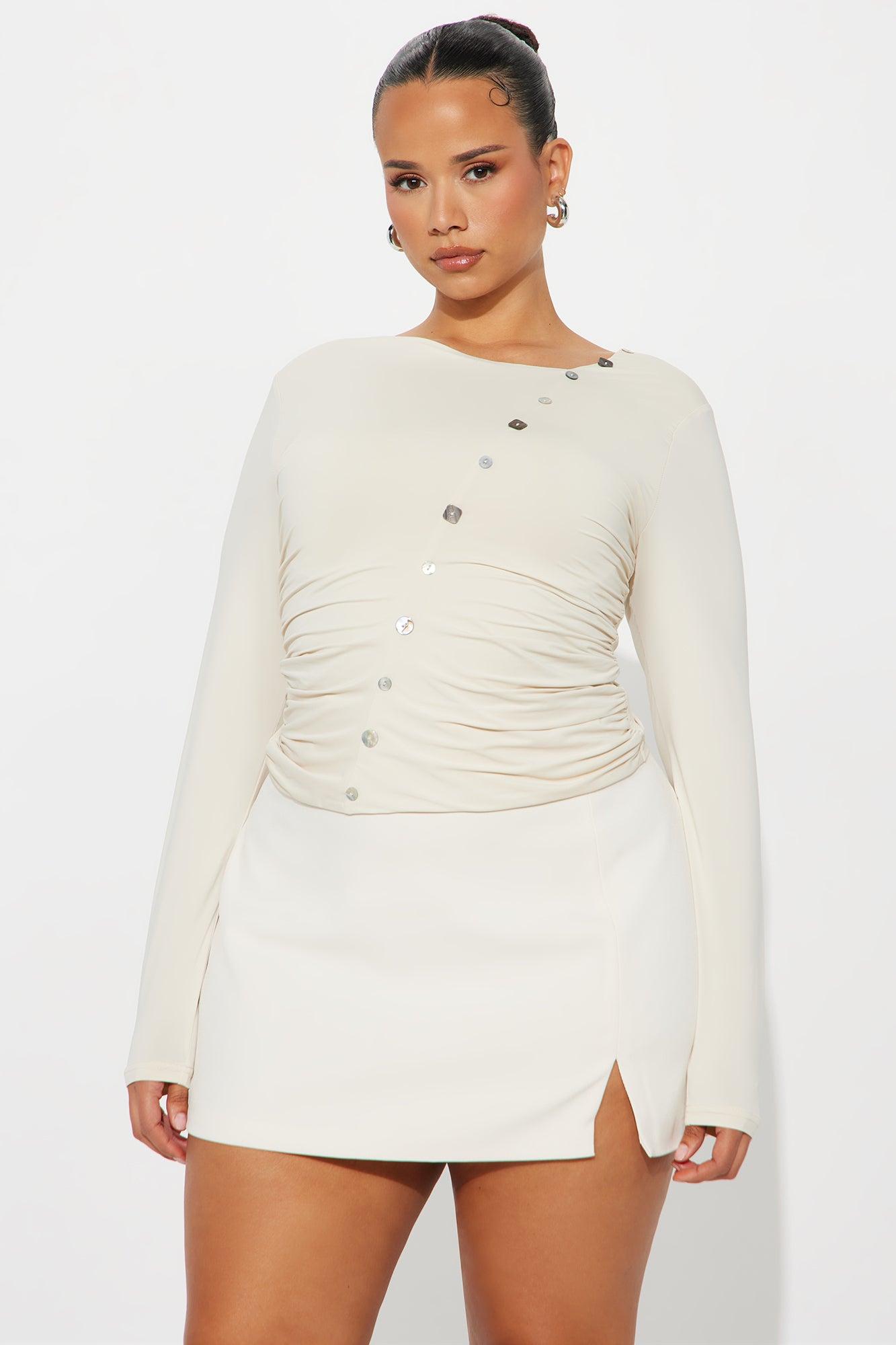 Anabelle Ruched Long Sleeve Top - Cream Female Product Image