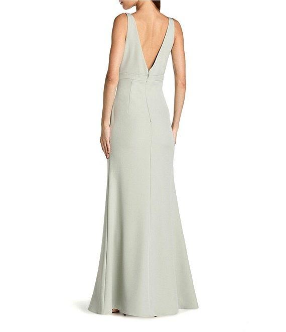 Mac Duggal Crepe Sleeveless Bow Front V-Neck Gown Product Image