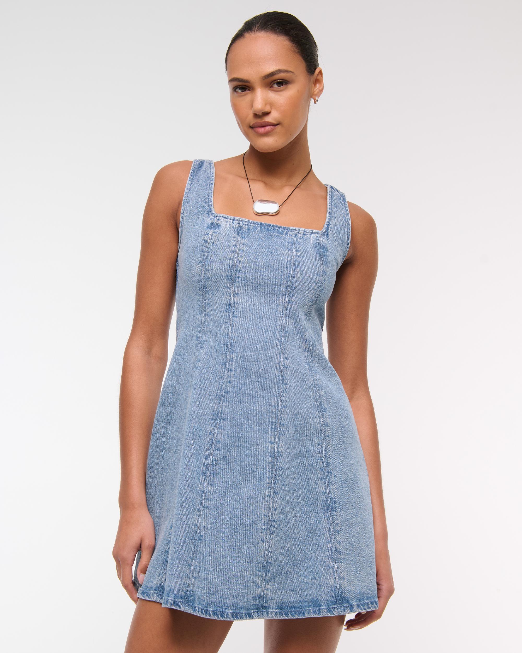The A&F Mila Squareneck Denim Mini Dress Product Image