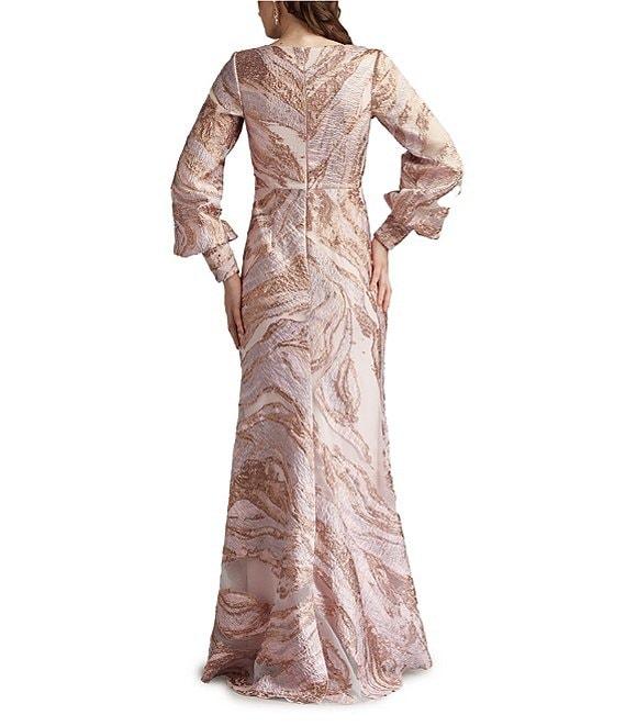 Tadashi Shoji Long Sleeve Metallic Jacquard Gown Product Image