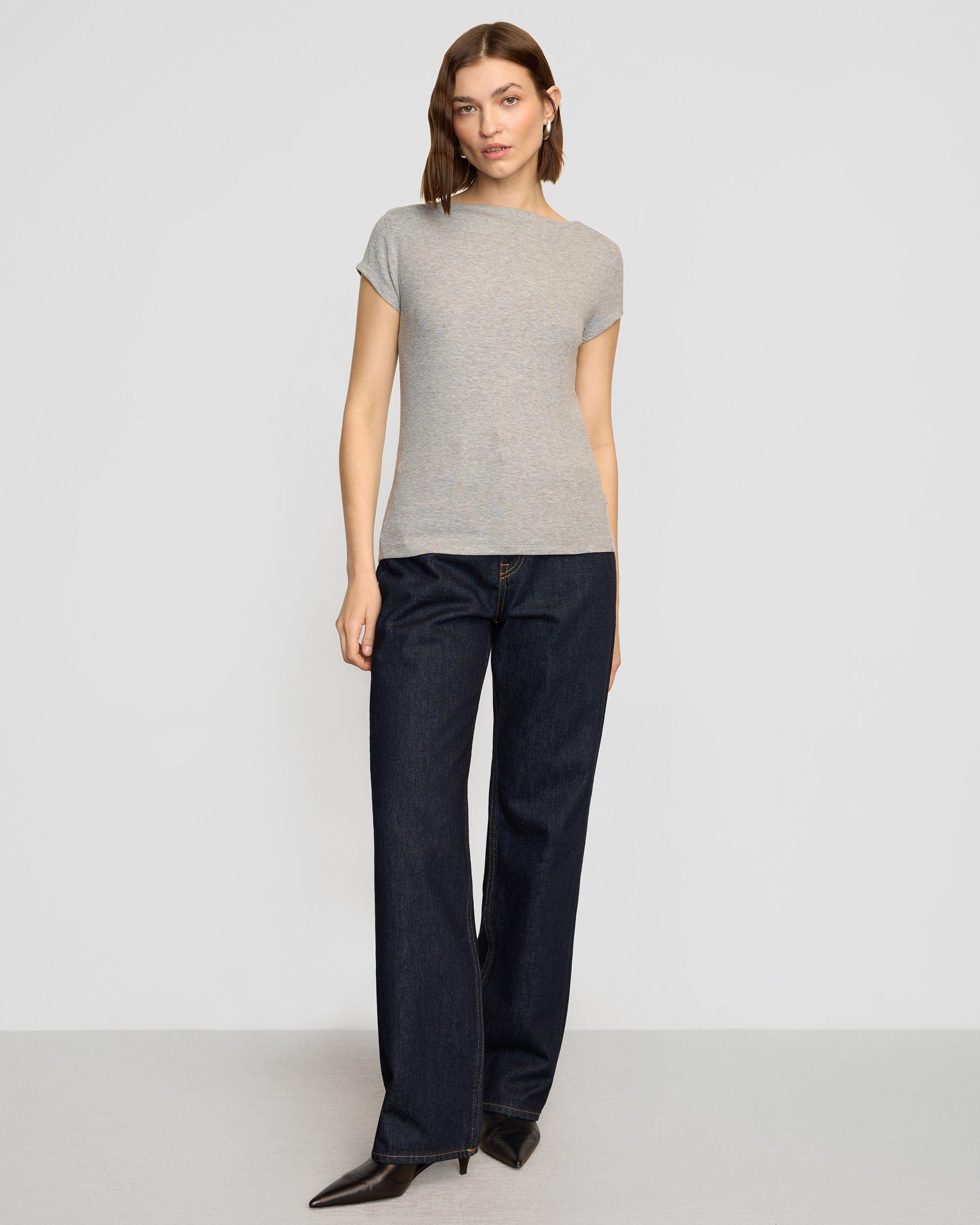 Zayna Ribbed Cap-Sleeve Tee Product Image