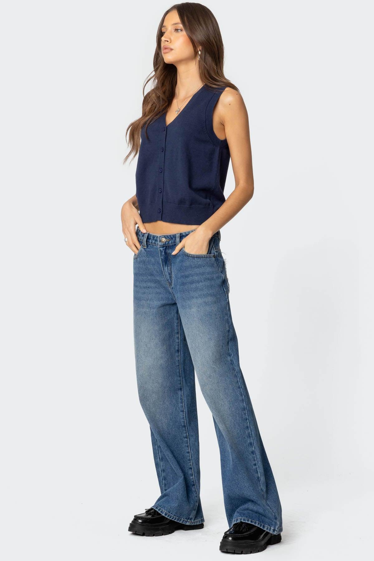 Cam Button Up Knit Vest Top Product Image