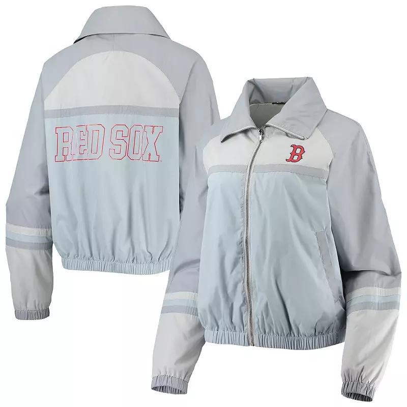 Women's The Wild Collective Navy Boston Red Sox Colorblock Track Raglan Full-Zip Jacket,  Product Image