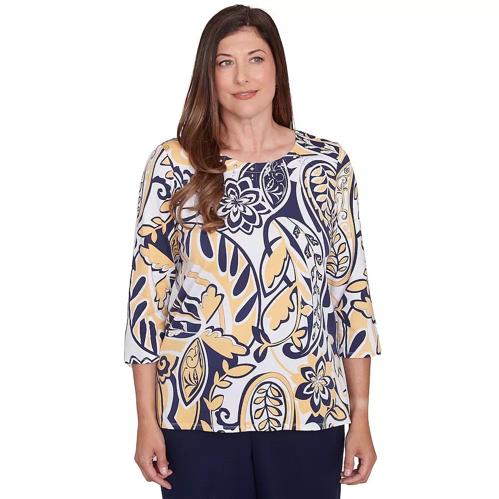 Women's Alfred Dunner Dramatic Paisley Crewneck Top, Size: Small, Multi Yellow Product Image