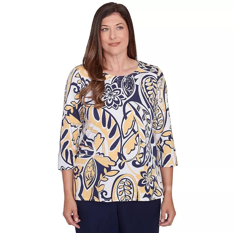 Women's Alfred Dunner Dramatic Paisley Crewneck Top, Size: Small, Multi Yellow Product Image
