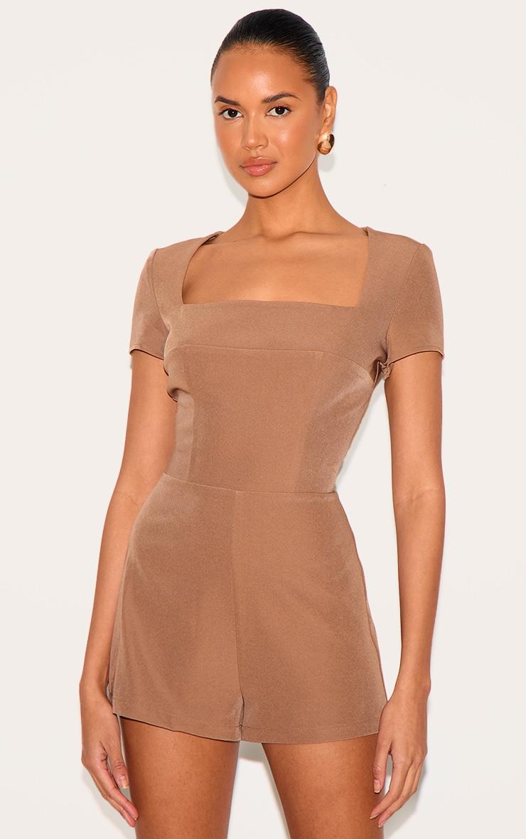 Clay Tailored Woven Square Neck Romper Product Image