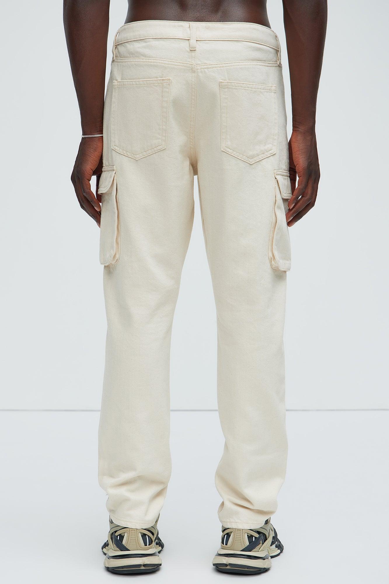 Benson Distressed Slim Cargo Pants - Cream Product Image