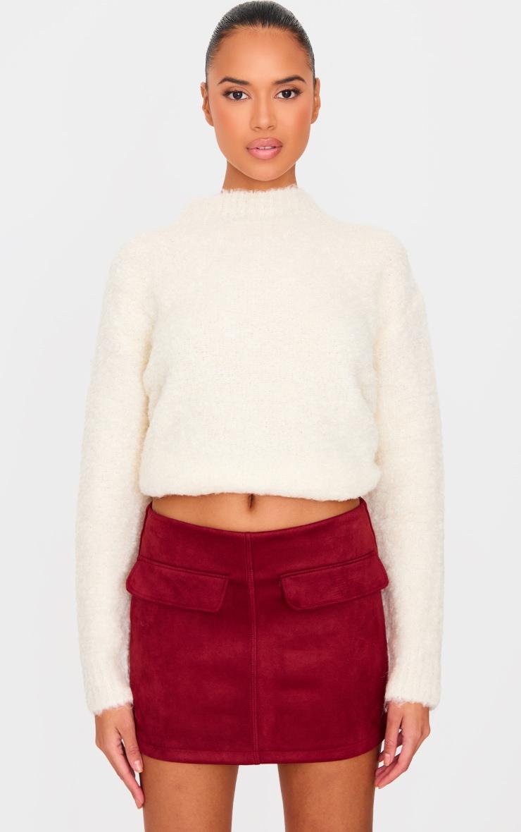 Burgundy Faux Suede Pocket Front Mini Skirt Product Image