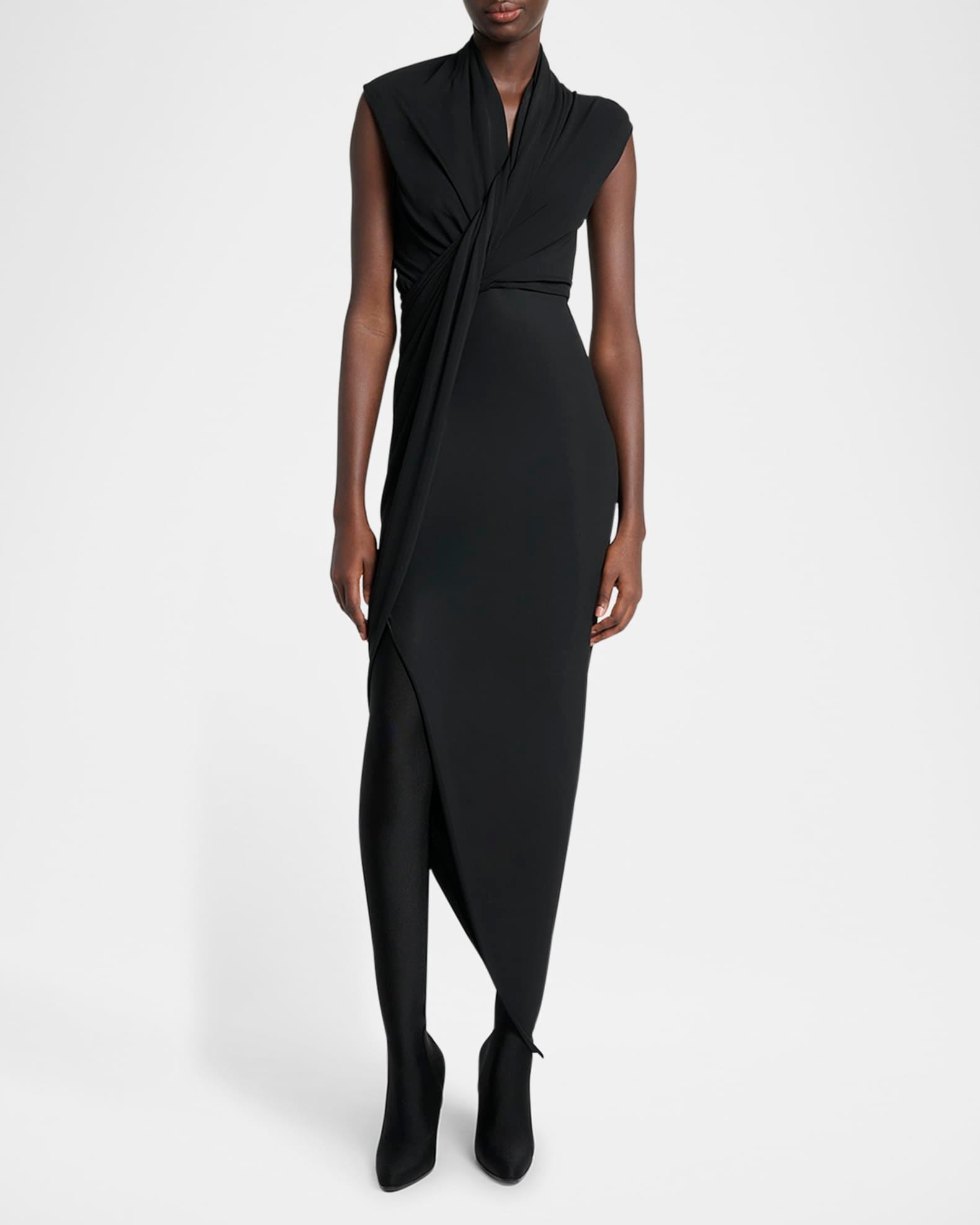 Draped Sleeveless Asymmetric Midi Dress Product Image