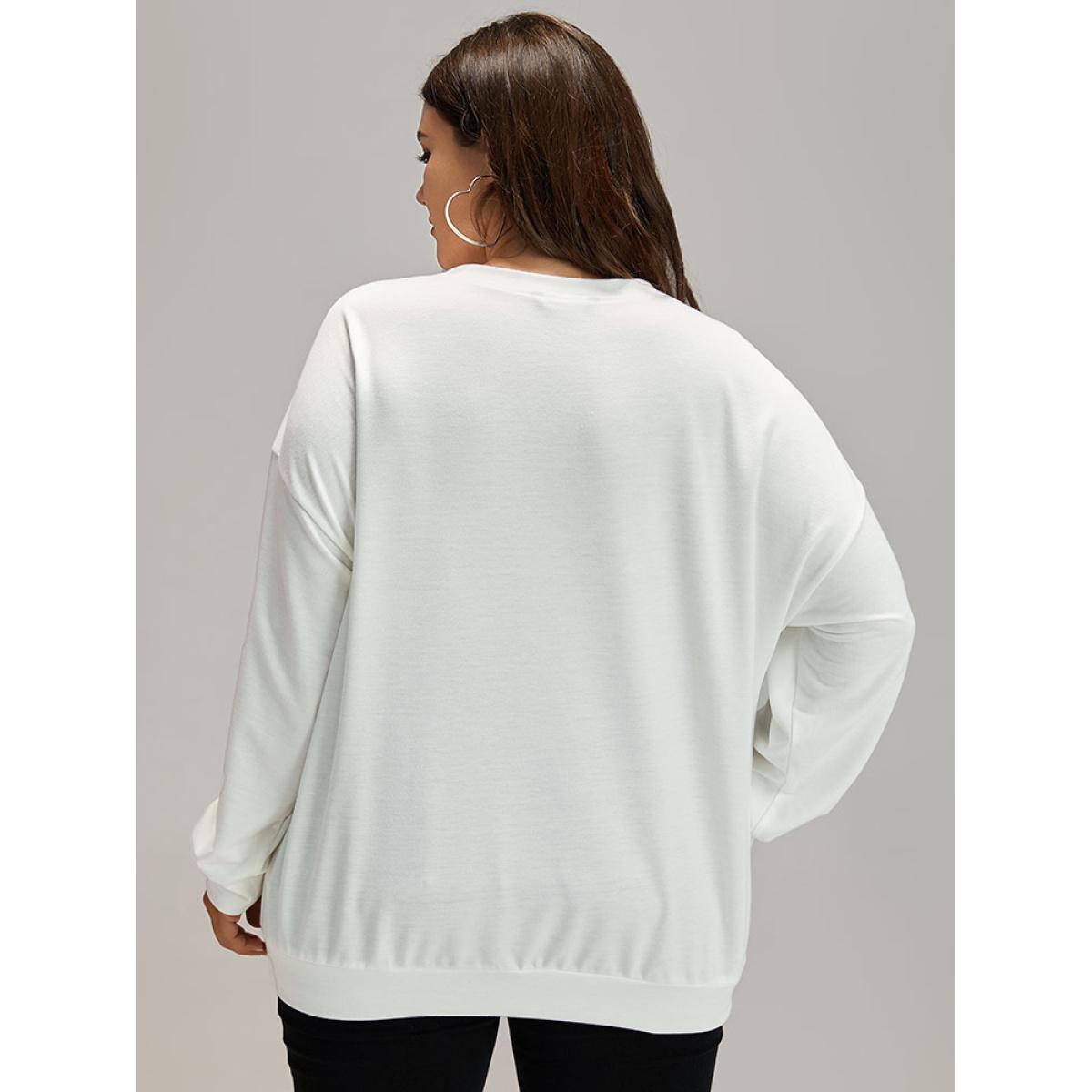 Plus Size Floral Round Neck Elastic Cuffs Sweatshirt Women White Casual Elastic cuffs Round Neck Dailywear Sweatshirts BloomChic 18-20/2X Product Image