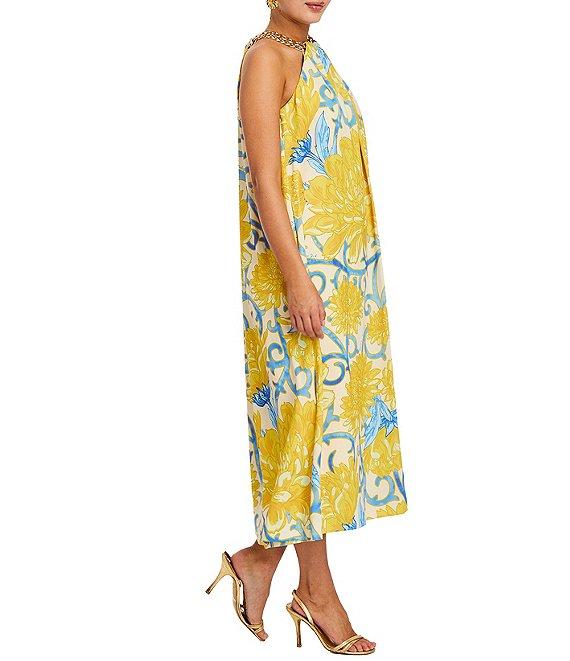 Mestiza New York Bijou Printed Twill Chain Halter Sleeveless Midi Dress Product Image