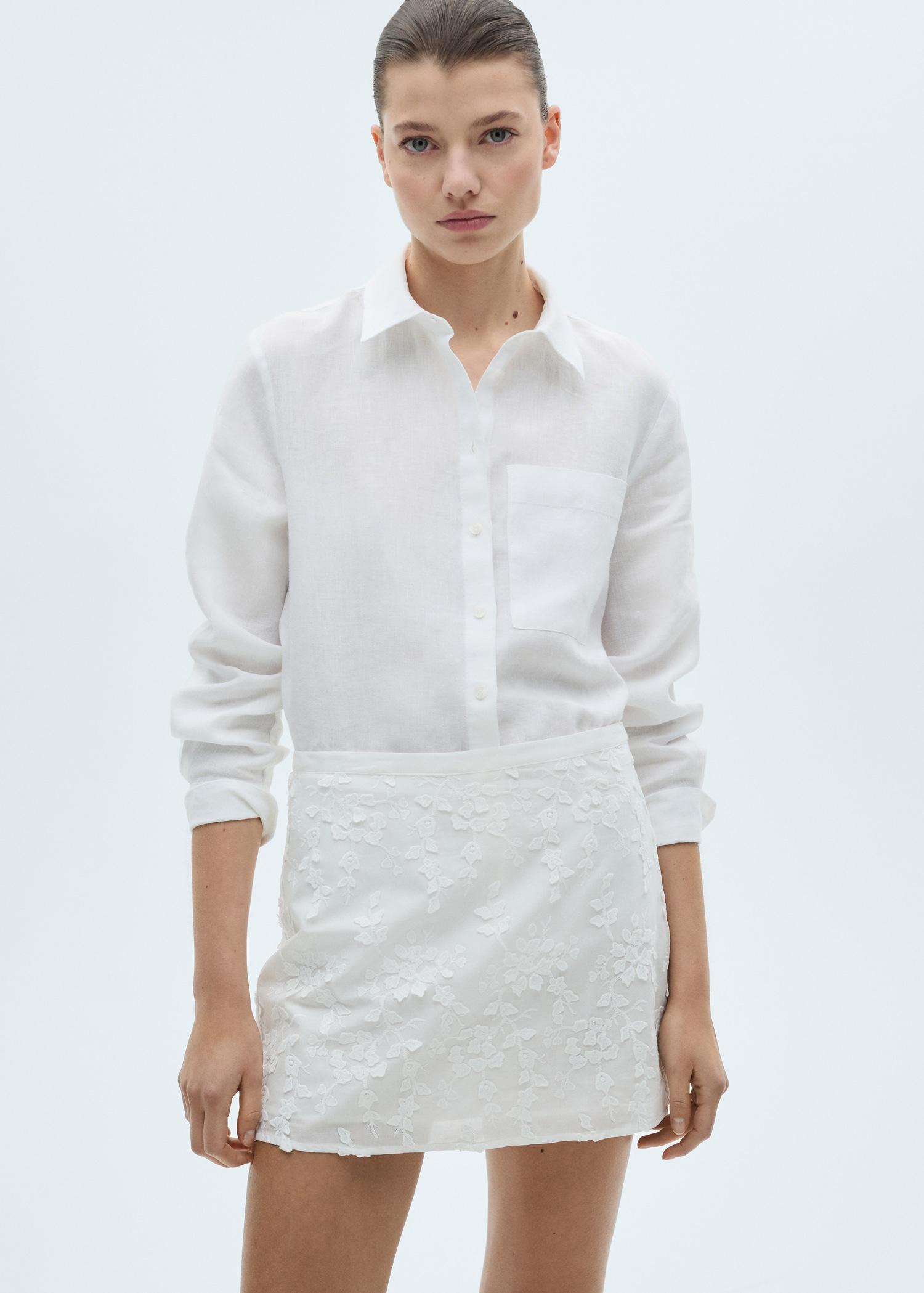 Floral-embroidered cotton skirt - Women | MANGO USA Product Image