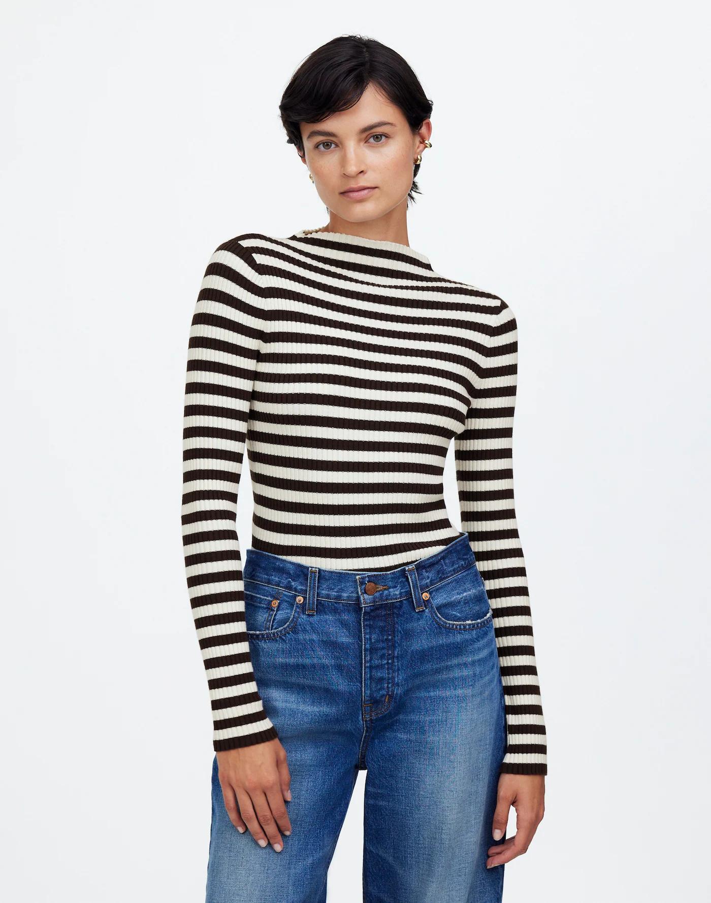 Cotton Mockneck Sweater in Stripe Product Image