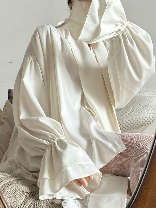 Flared Sleeves Long Sleeves Double Layered Elasticity Solid Color Tied V-Neck Blouses&Shirts Tops Product Image