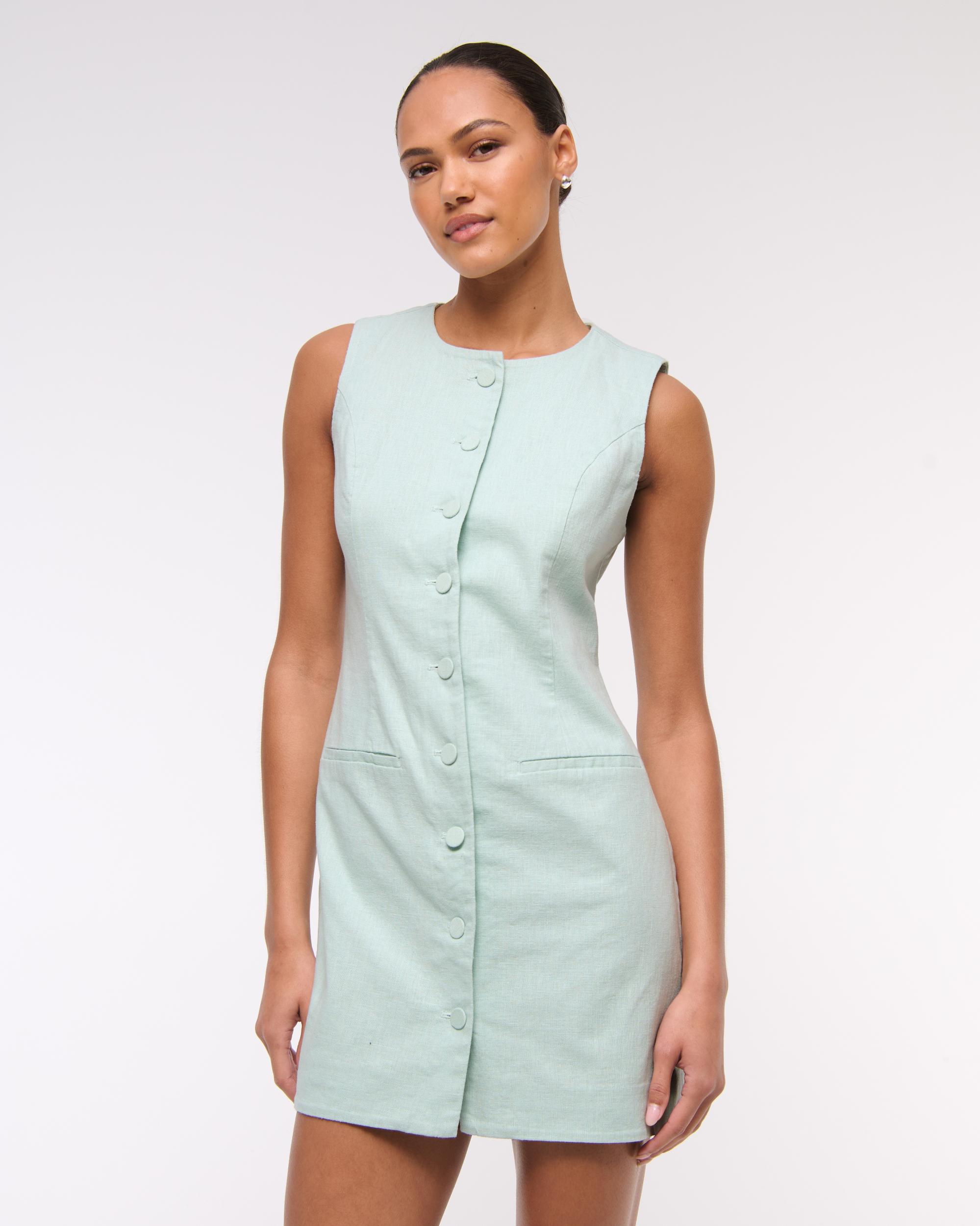 The A&F Mara Linen-Blend Mini Dress Product Image
