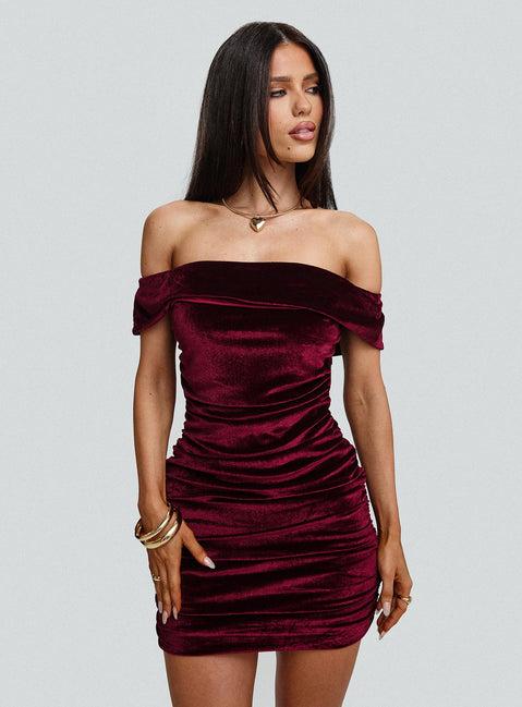 Regency Strapless Velvet Mini Dress Burgundy Product Image