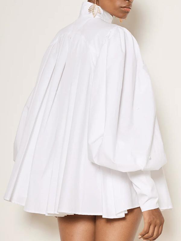 Loose Over Size Buttoned Solid Color High Neck Blouses&Shirts Tops Product Image