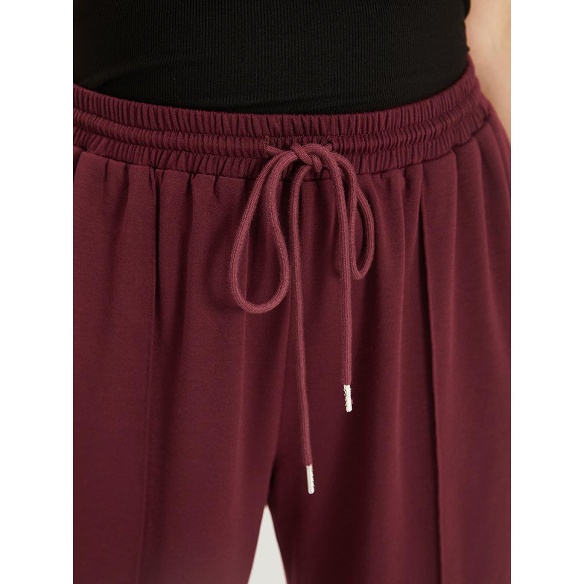 Solid Drawstring Pocket Loose Sweatpants Scarlet Plus Size Women Casual Dailywear Plain 10/M Bloomchic Product Image