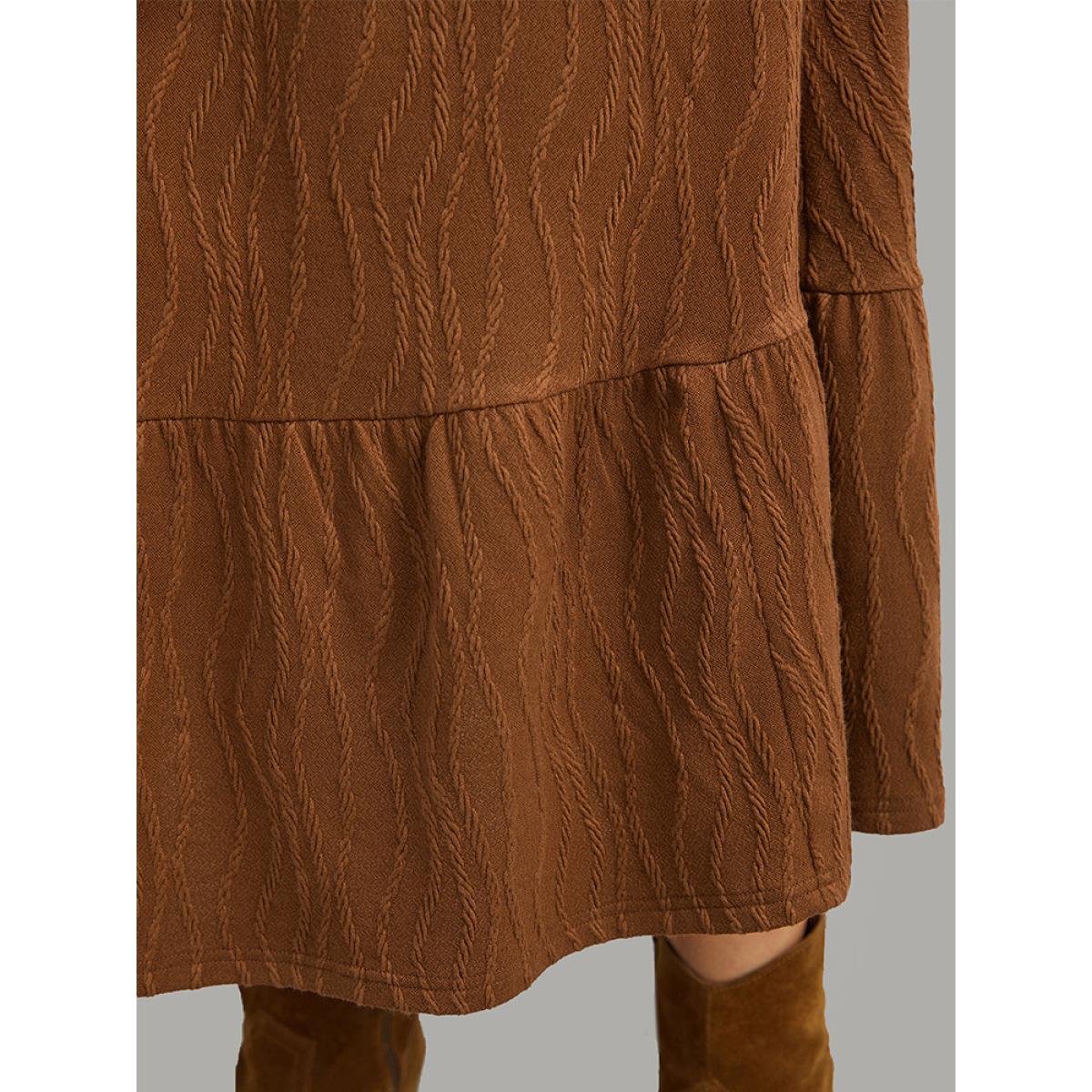 Plus Size Water Ripple Long Sleeve Pocket Dress Rust Women Casual Texture Round Neck Long Sleeve Curvy Midi Dress BloomChic 30/6X Product Image