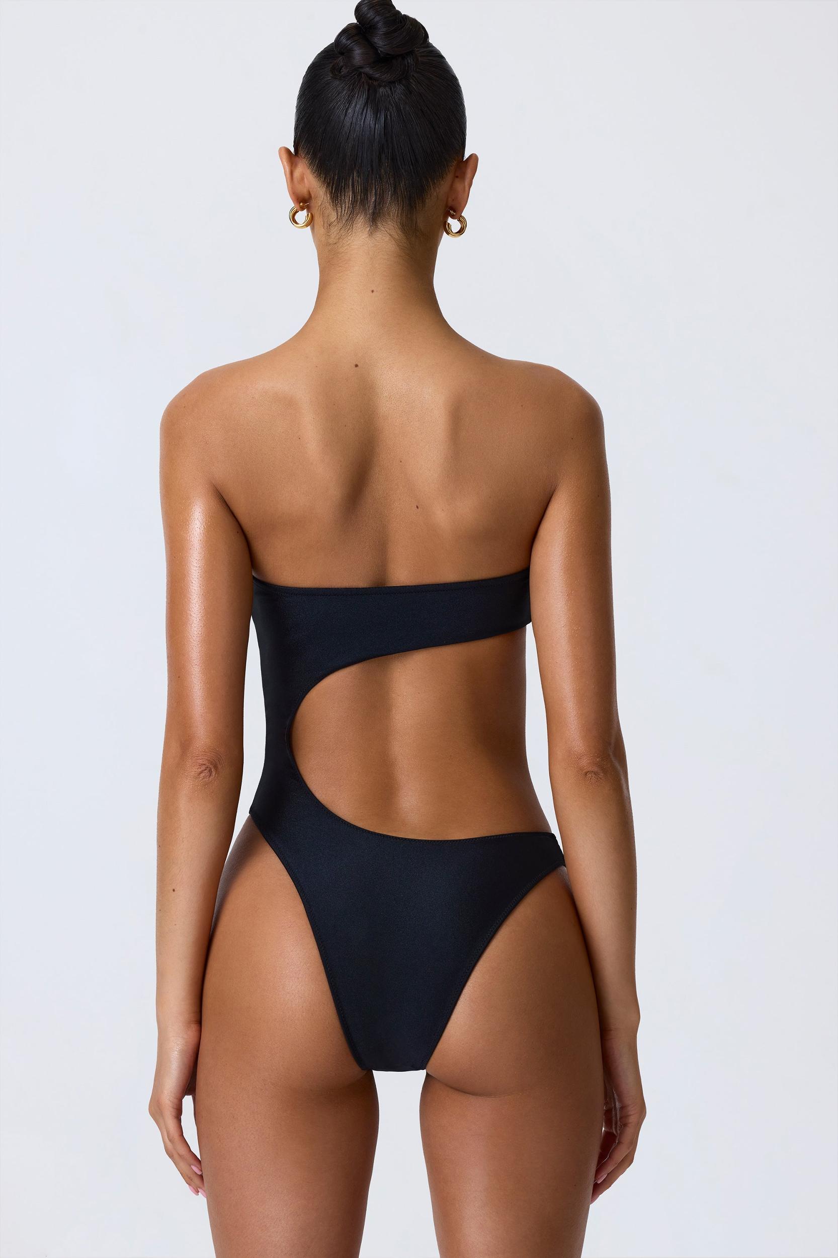 Bead-Embellished Cut-Out Bandeau Swimsuit in Black Female Product Image