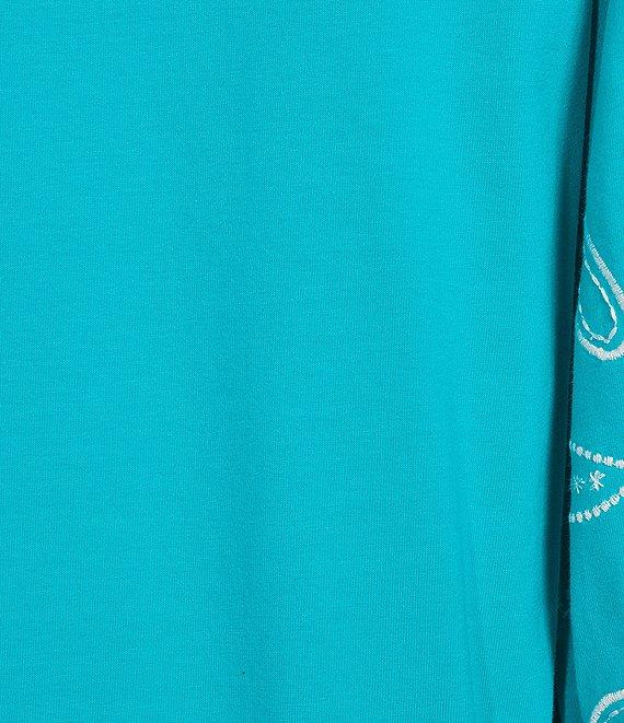 Investments Petite Size Elbow Sleeve Embroidery V-Neck Knit Top Product Image