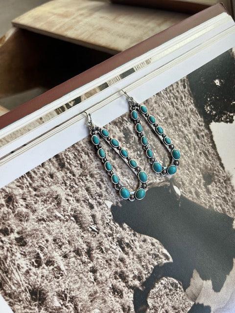 Western Teardrop Concho Turquoise Earrings Product Image