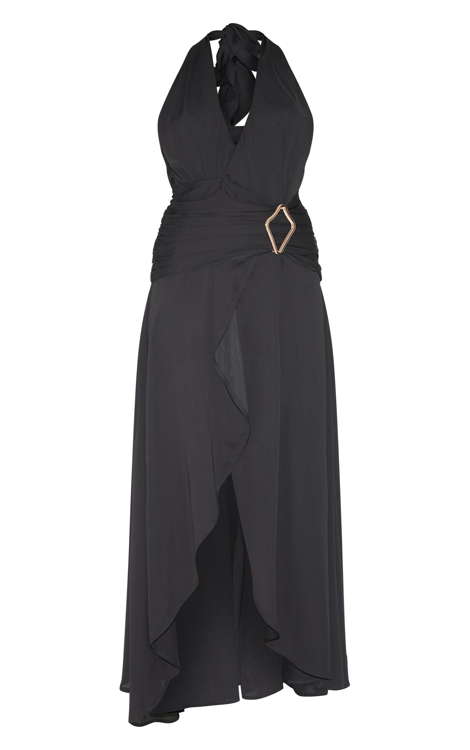 Black Chiffon Plunge Trim Detail Maxi Dress Product Image
