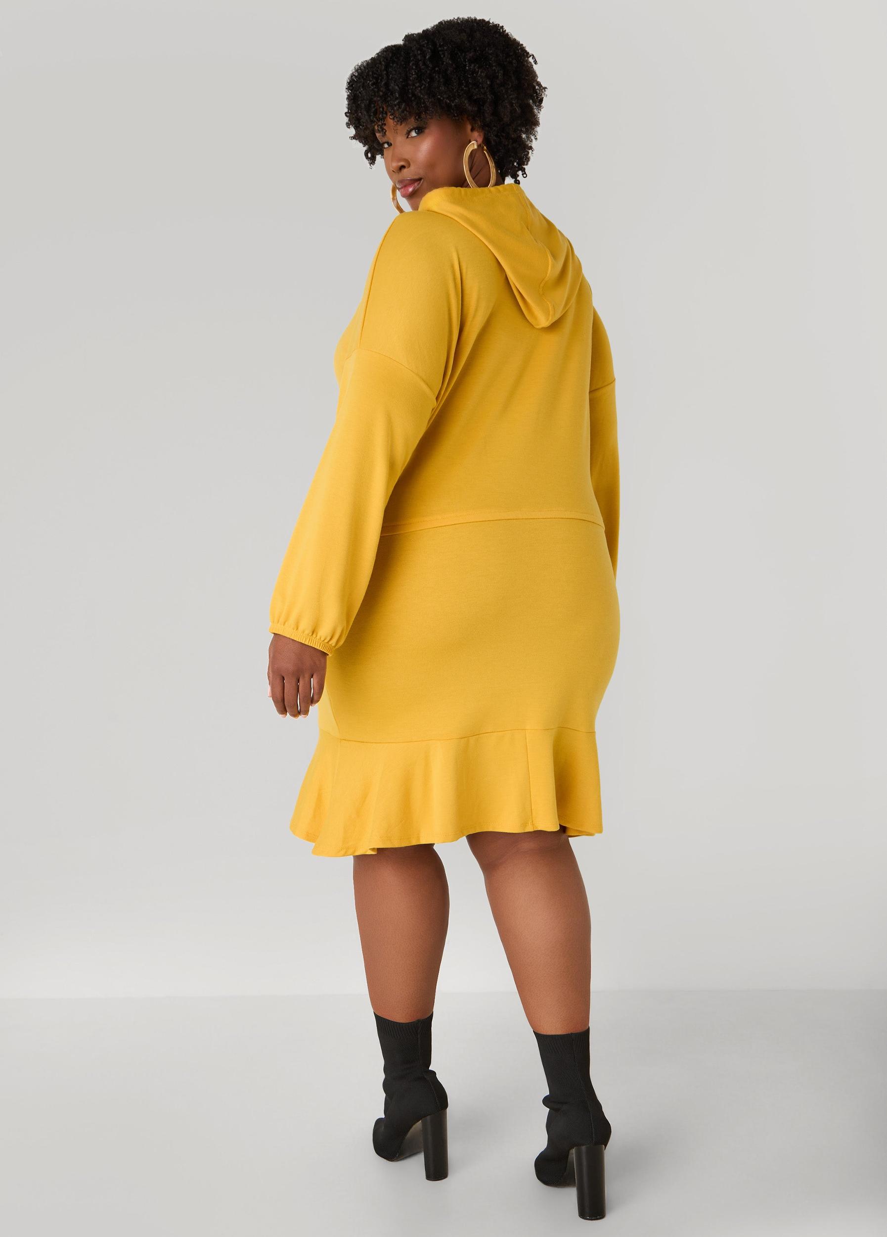 Plus Size Flounced French Terry Hoodie Dress Ashley Stewart Product Image