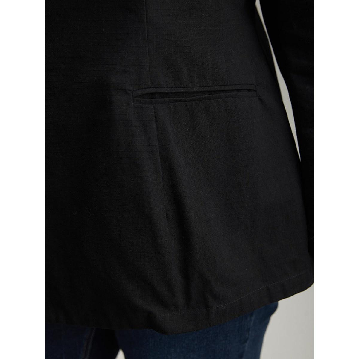 Plus Size Plain Gathered Suit Collar Button Fly Blazer Black Women Dailywear Plain Plain Sleeve Long Sleeve Suit Collar 14-16/1X Casual Blazers BloomChic Product Image