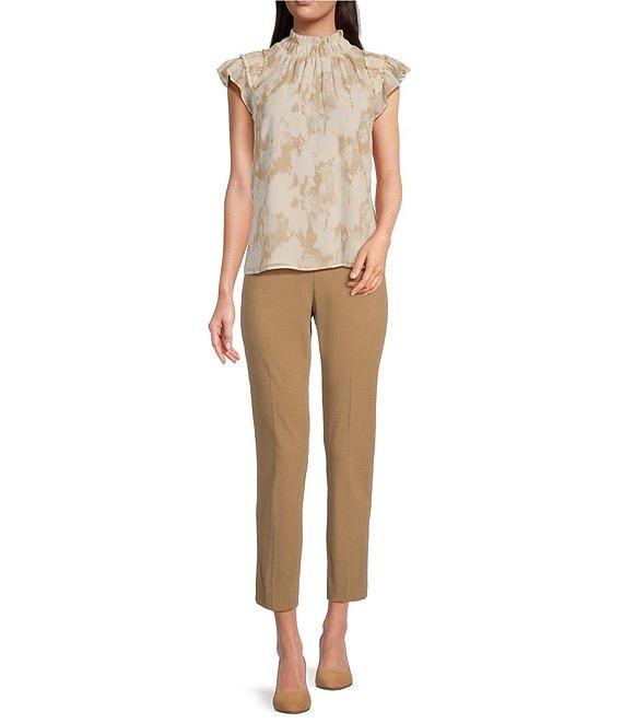 Calvin Klein Printed Mock Neck Ruffled Cap Sleeve Top Product Image