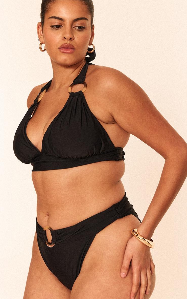 Plus Black O Ring Detail Ruched Triangle Bikini Top Product Image