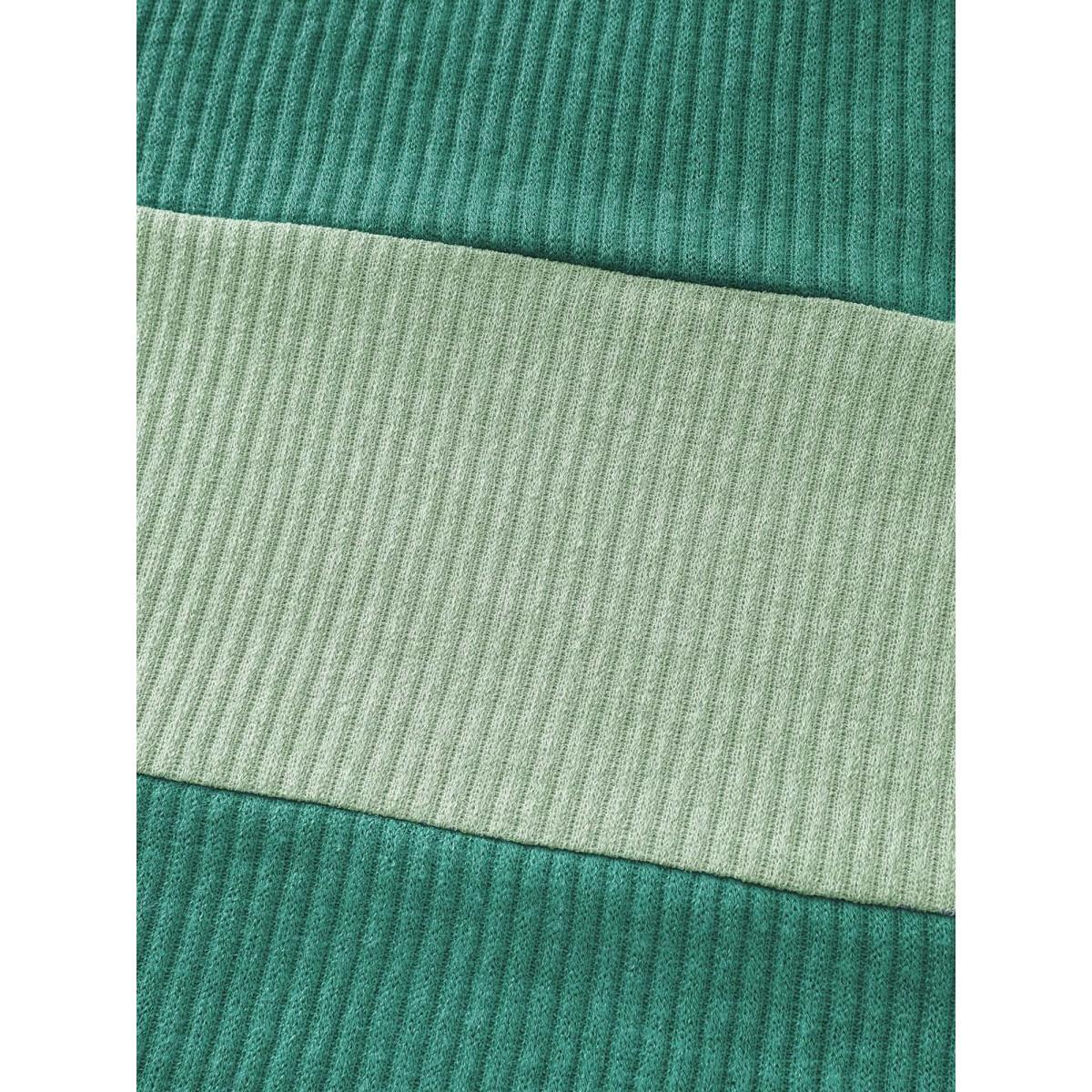 Plus Size Colorful Stripe Ribbed Drop Shoulder Sweatshirt Women Emerald Leisure Texture Round Neck Casual Sweatshirts BloomChic 26/4X Product Image