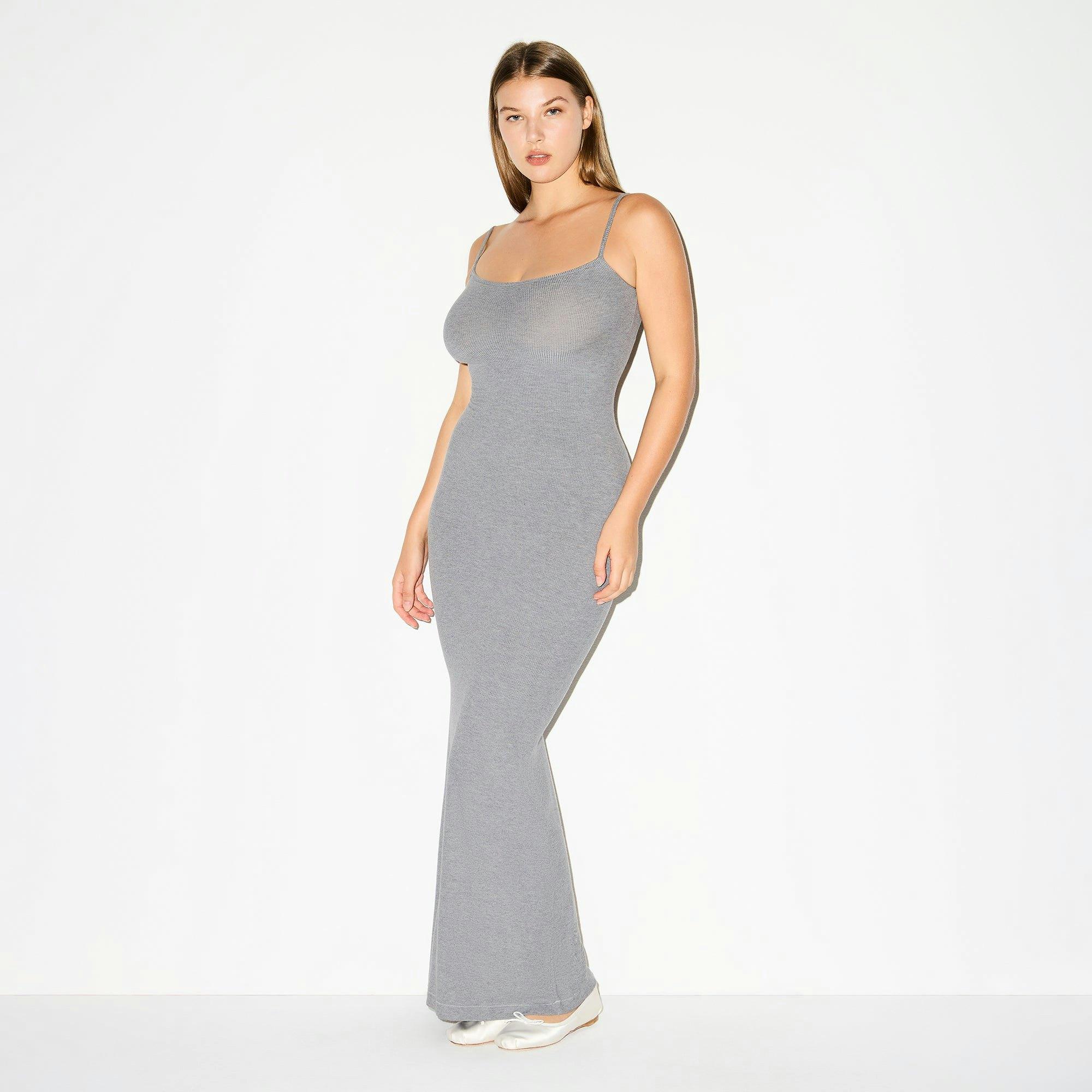 SOFT LOUNGE LONG SLIP DRESS | HEATHER GREY Product Image