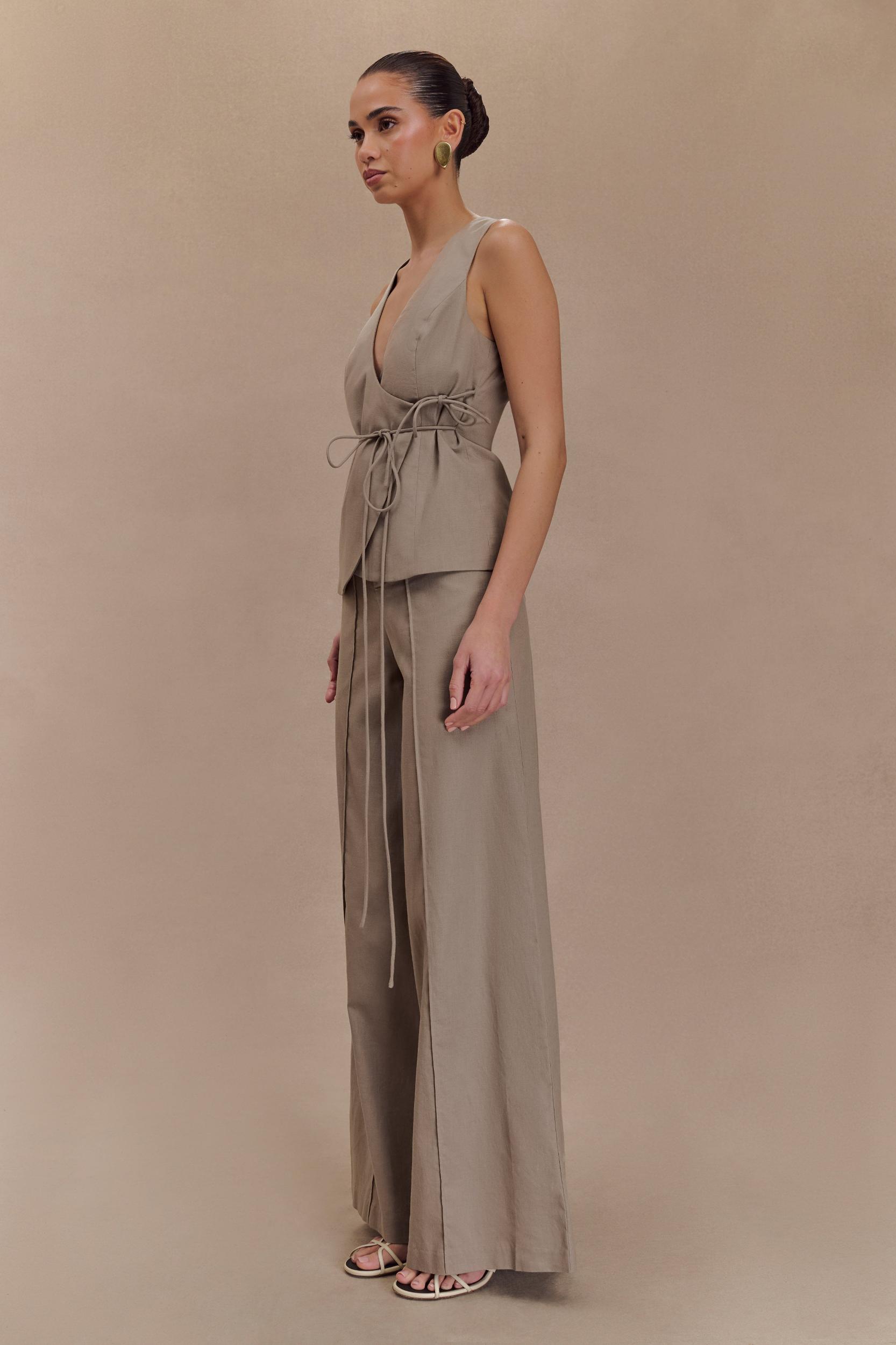 Brandi Linen Straight Leg Pant - Pebble Product Image